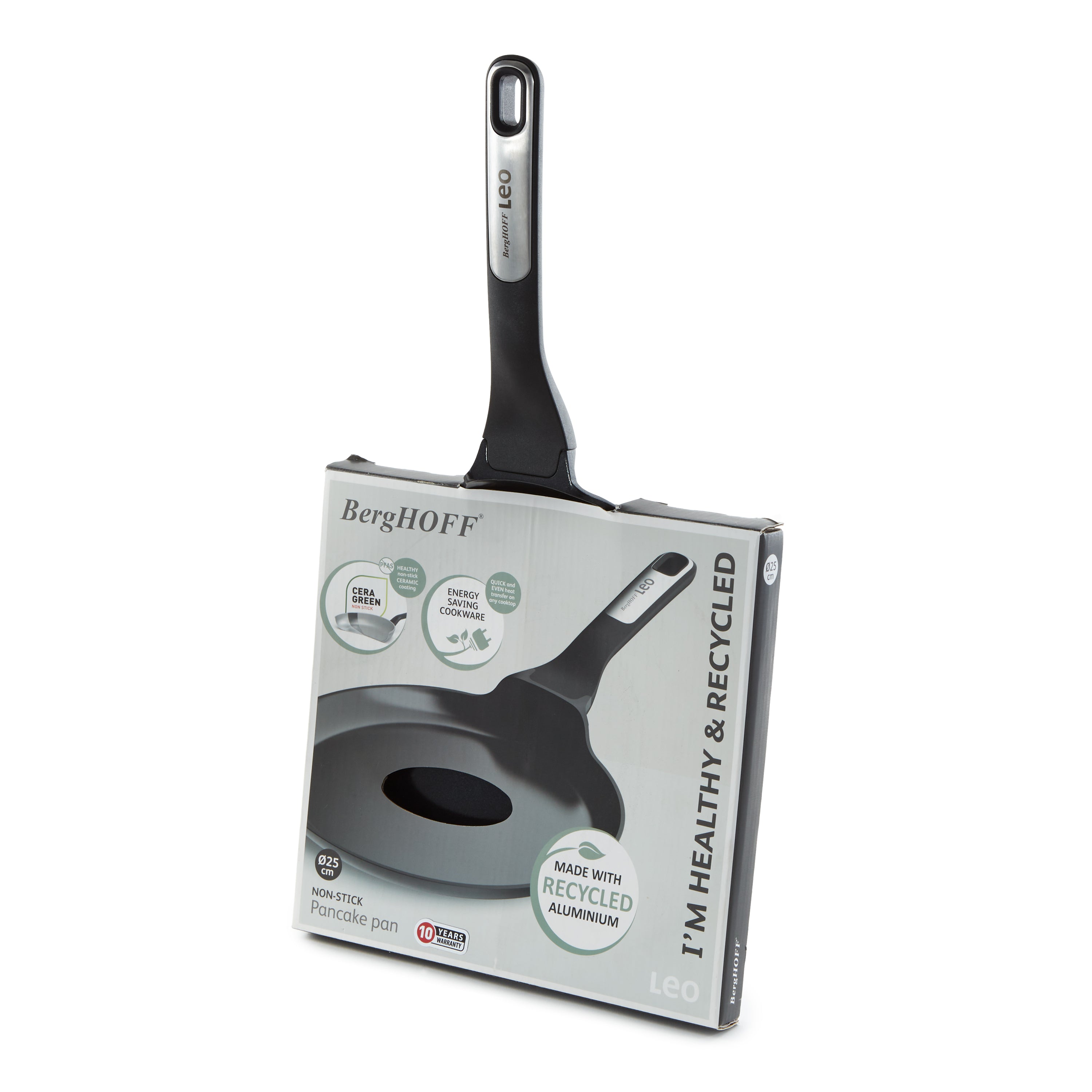 BergHOFF Leo Phantom Nonstick Ceramic 10-Inch Pancake Pan - Eco-Friendly Recycled Aluminum - Perfect for Breakfast, Crepes & Fluffy Pancakes