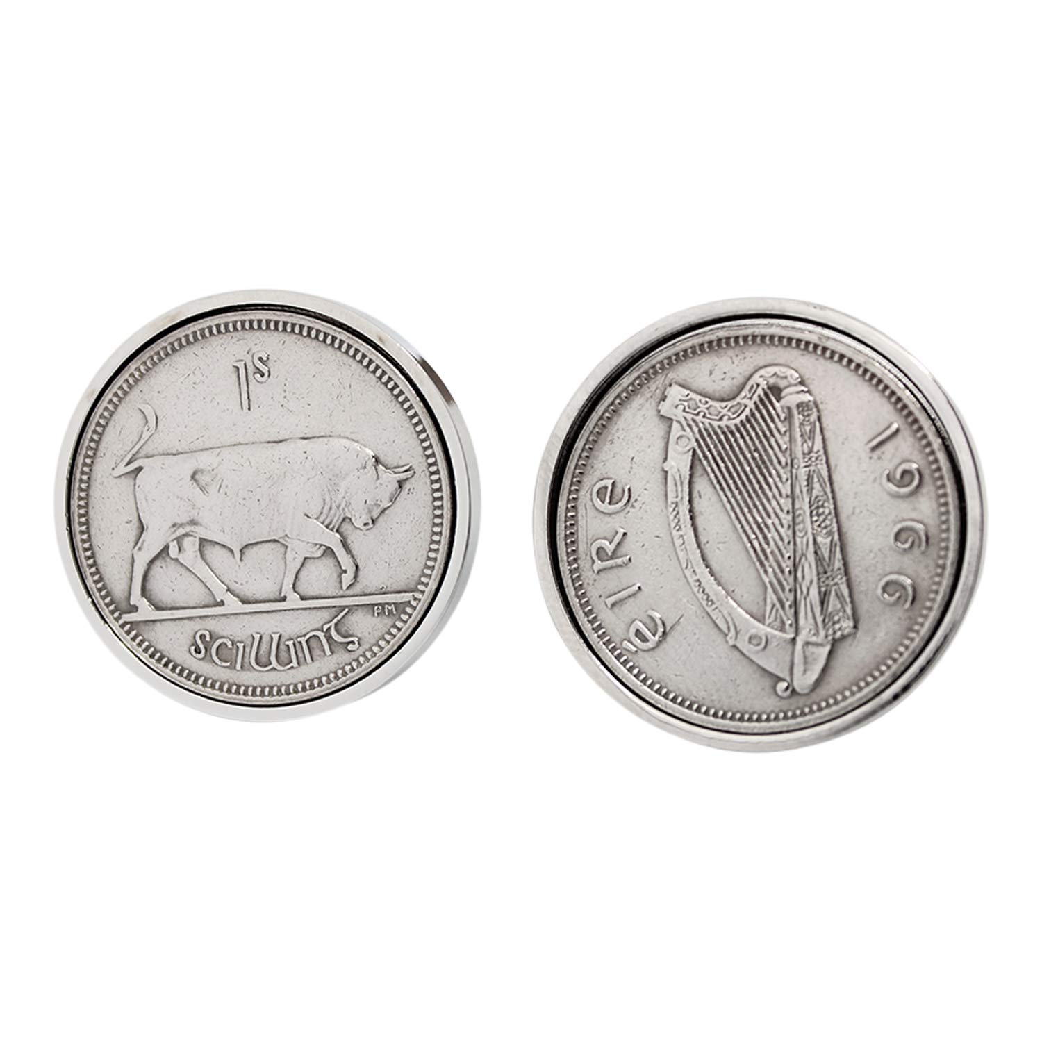 1966 Irish Shilling Cufflinks - Rhodium Plated Elegant Cuff Links for Men - Perfect Birthday Gift for 1966 Born & St. Patrick's Day Celebration