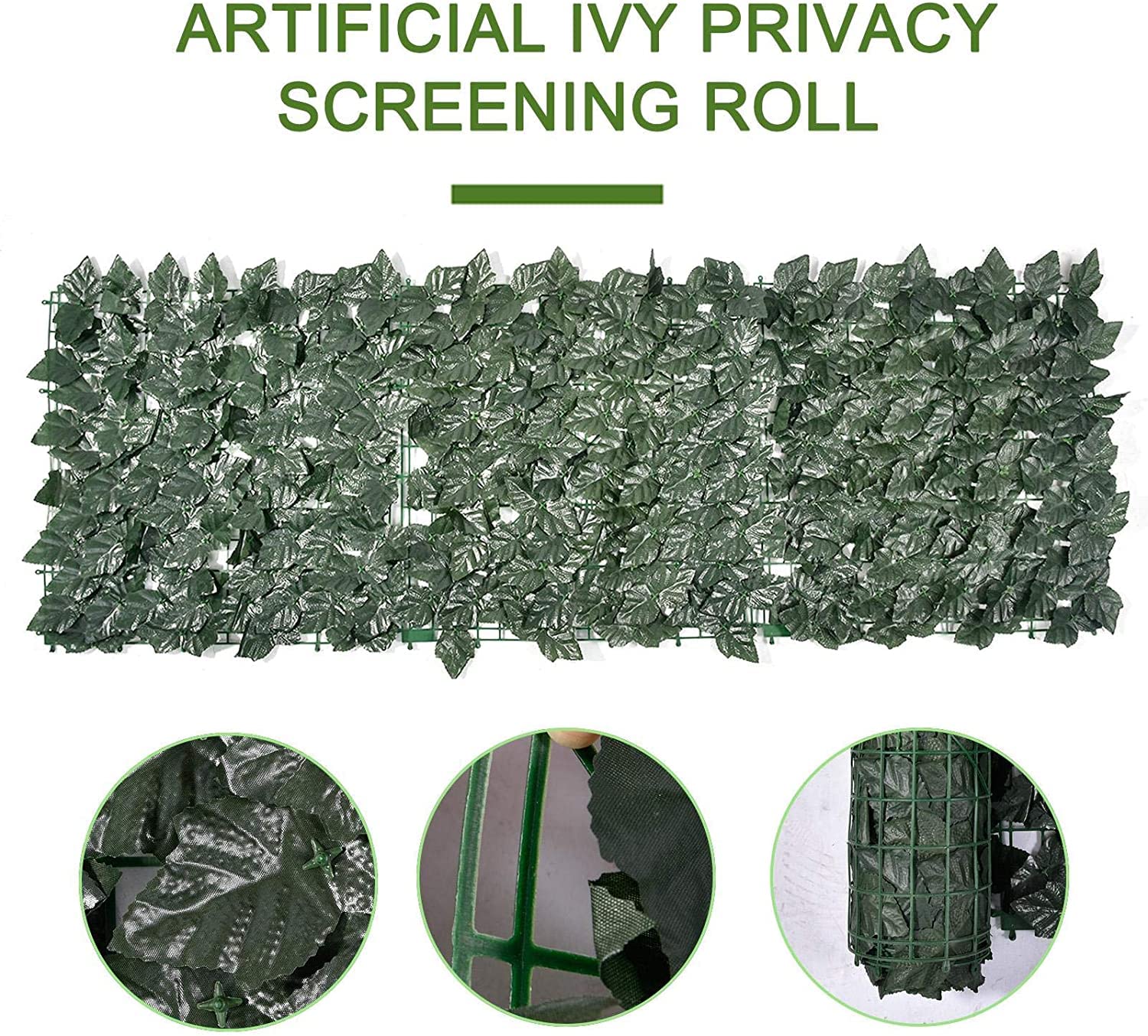 Artificial Ivy Privacy Fence Screen - 0.5x1m Dark Green Hedge Screening Roll - Realistic Leaf Decor for Garden Fence, Balcony & Patio Privacy | UV Resistant Outdoor Use