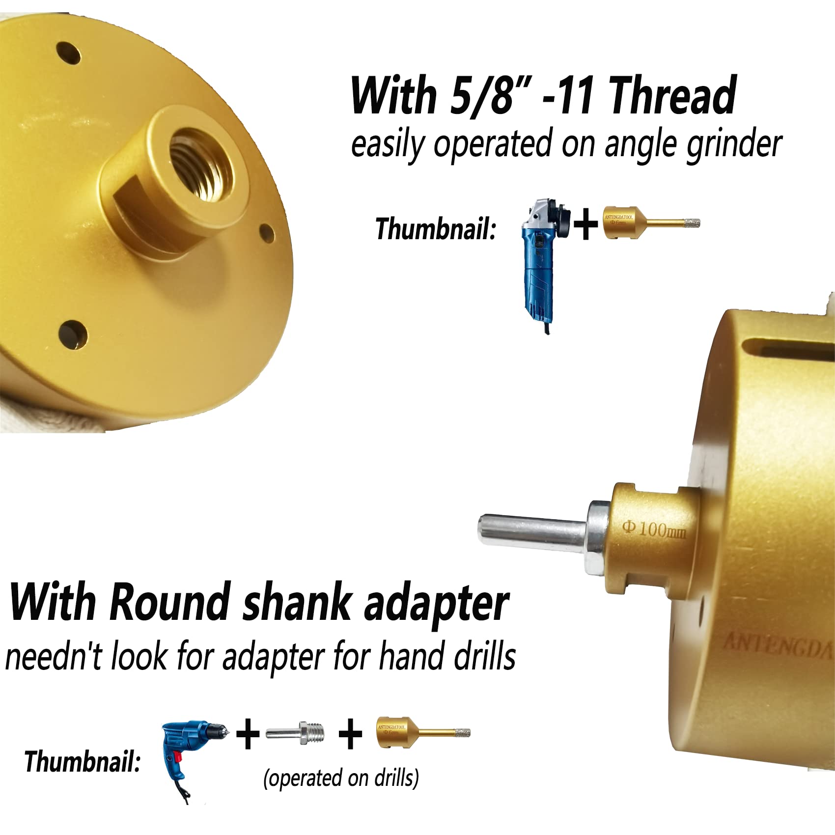 4 Inch Dry/Wet Diamond Hole Saw for Angle Grinder - 100mm Porcelain Tile Core Drill Bit for Ceramic, Marble, Brick & Granite with Round Shank Adapter - Perfect for Bathroom Renovation, Kitchen Backsplash & Stone Cutting Projects