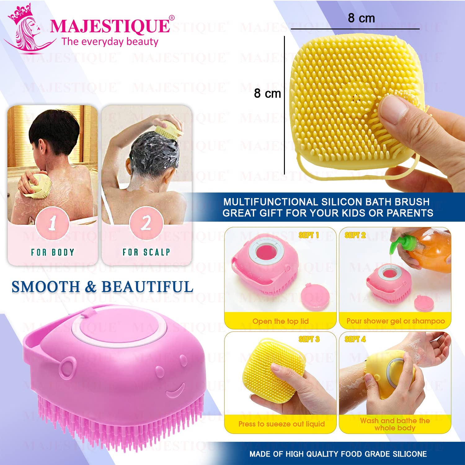 Majestique Nail Clipper & Filer Set with Soft Silicone Brush - Professional Nail Care Kit for Deep Cleaning, Cuticle Care & Relaxation - Home Spa Manicure Pedicure Essentials (Pack of 3) - Perfect for DIY Nail Care, Travel & Gift Giving
