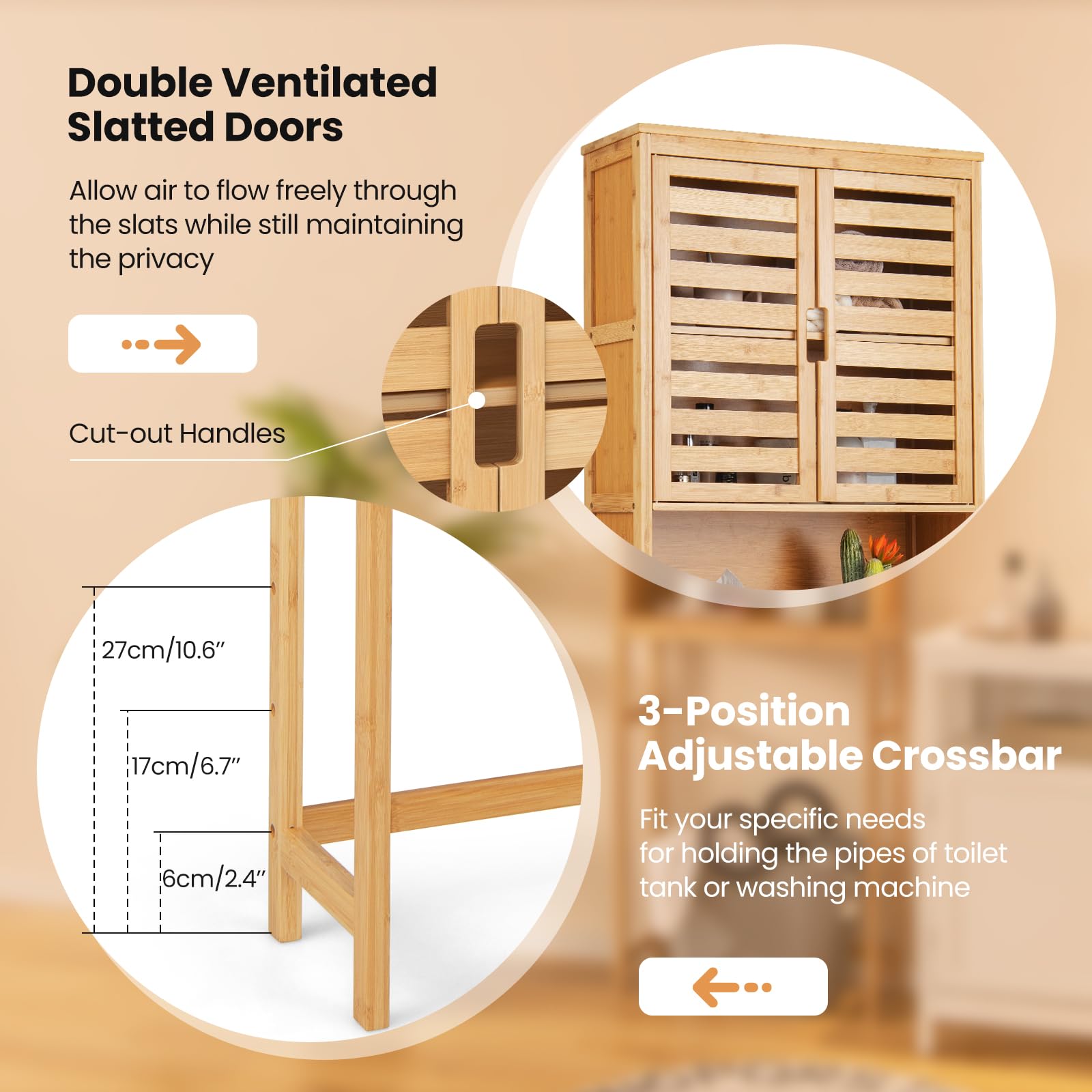 Giantex Over The Toilet Storage Cabinet - Bamboo Freestanding Bathroom Organizer with Shelves & Louver Doors | Anti-Tipping Design, Bottom Crossbar for Stability | Space Saving Toilet Rack for Towels, Toiletries & Bathroom Essentials | Perfect for Small Bathrooms, Apartments & Powder Rooms
