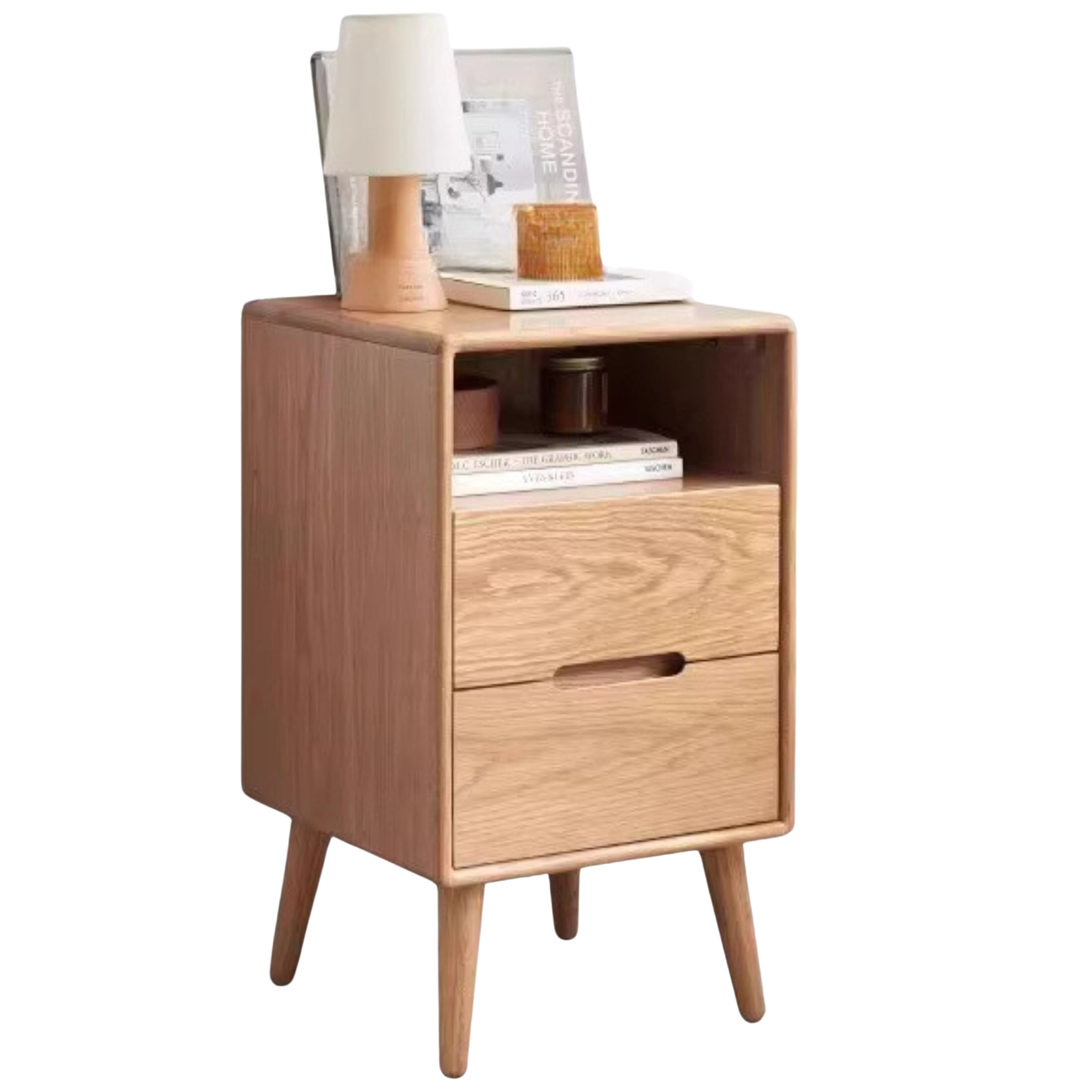 Solid Wood Ultra Narrow Nightstand - Oak, Rubber, Cherry - Perfect for Small Bedrooms, Apartments & Tight Spaces