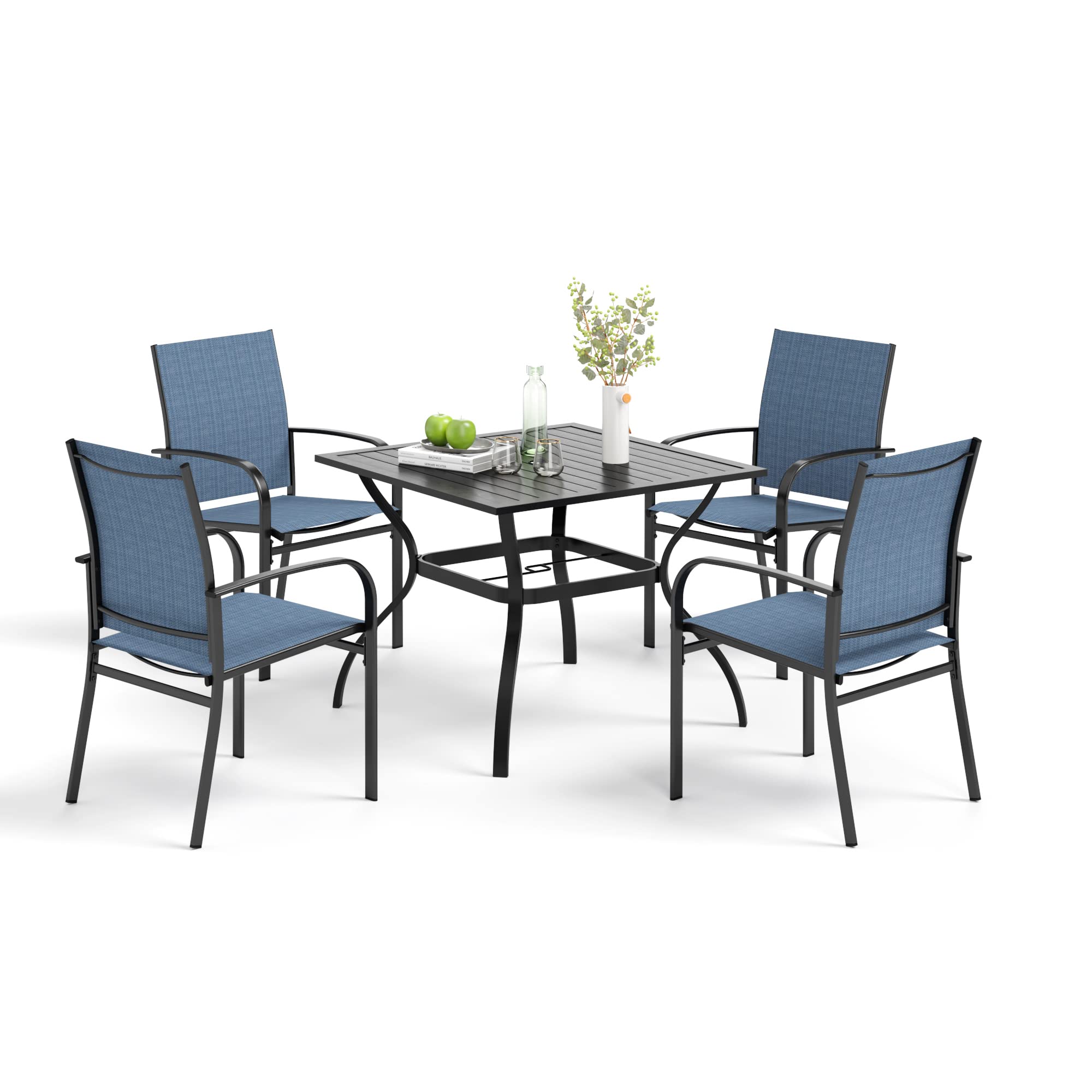 5-Piece Outdoor Dining Set with 4 Blue Chairs & 37