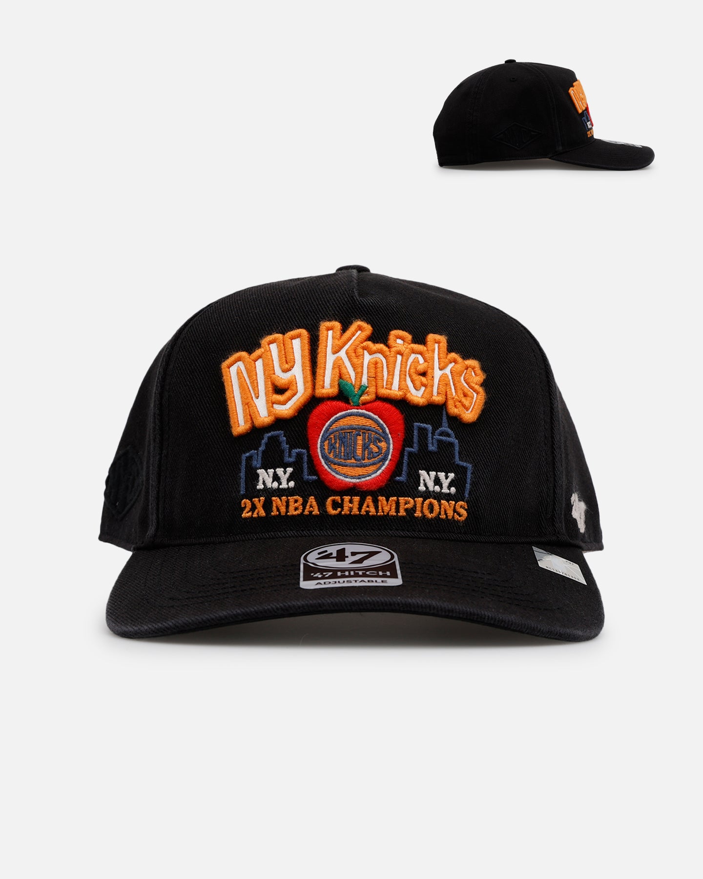 New York Knicks NBA Championship Trophy Case Snapback Hat - Official 47 Brand Adjustable Black Baseball Cap for Men & Women - Perfect for Basketball Games, Fan Collections and Streetwear Fashion