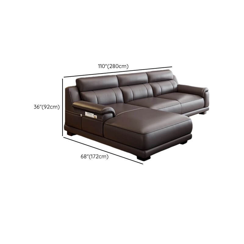 L-Shaped & Straight Left-Facing Sofa Chaise with Concealed Support - Modern Chestnut Brown Living Room Couch for Parlor, Lounge & Home Theater Seating
