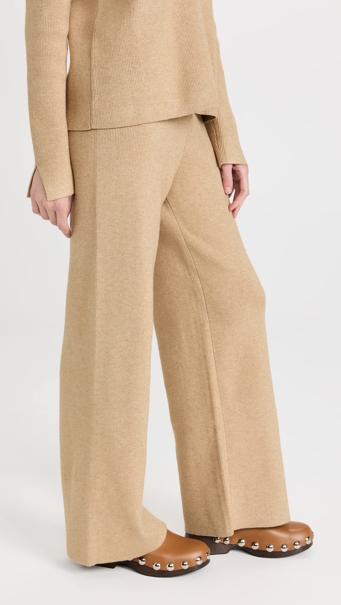 English Factory Women's Knit Wide Leg Pants - Soft Stretchy High Waist Lounge Pants for Casual Wear, Yoga & Home Comfort