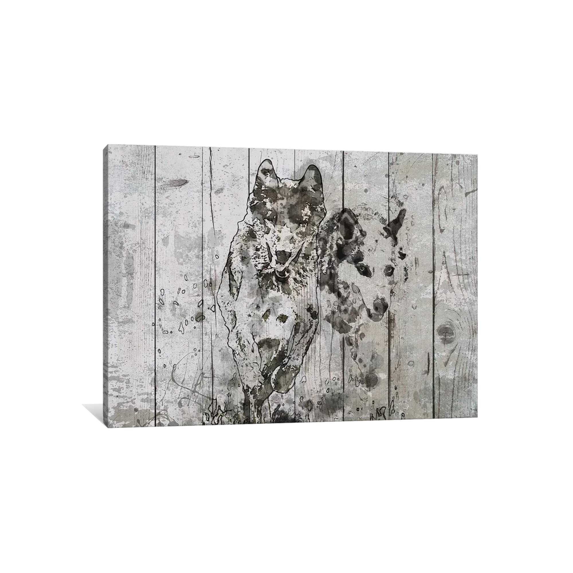 Vintage Wolf Running Canvas Wall Art - Framed Animal Print Painting for Farmhouse, Living Room, Bedroom & Kitchen Decor - Ready to Hang (12x16 Inches) - Perfect for Rustic Home, Cabin or Office Wall Decoration