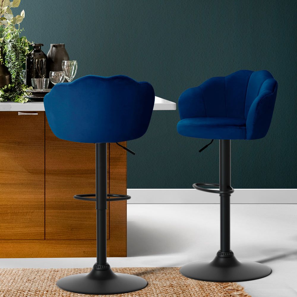 2-Pack Blue Velvet Bar Stools with Gas Lift Mechanism - Perfect for Kitchen Islands, Breakfast Bars, and Home Decor
