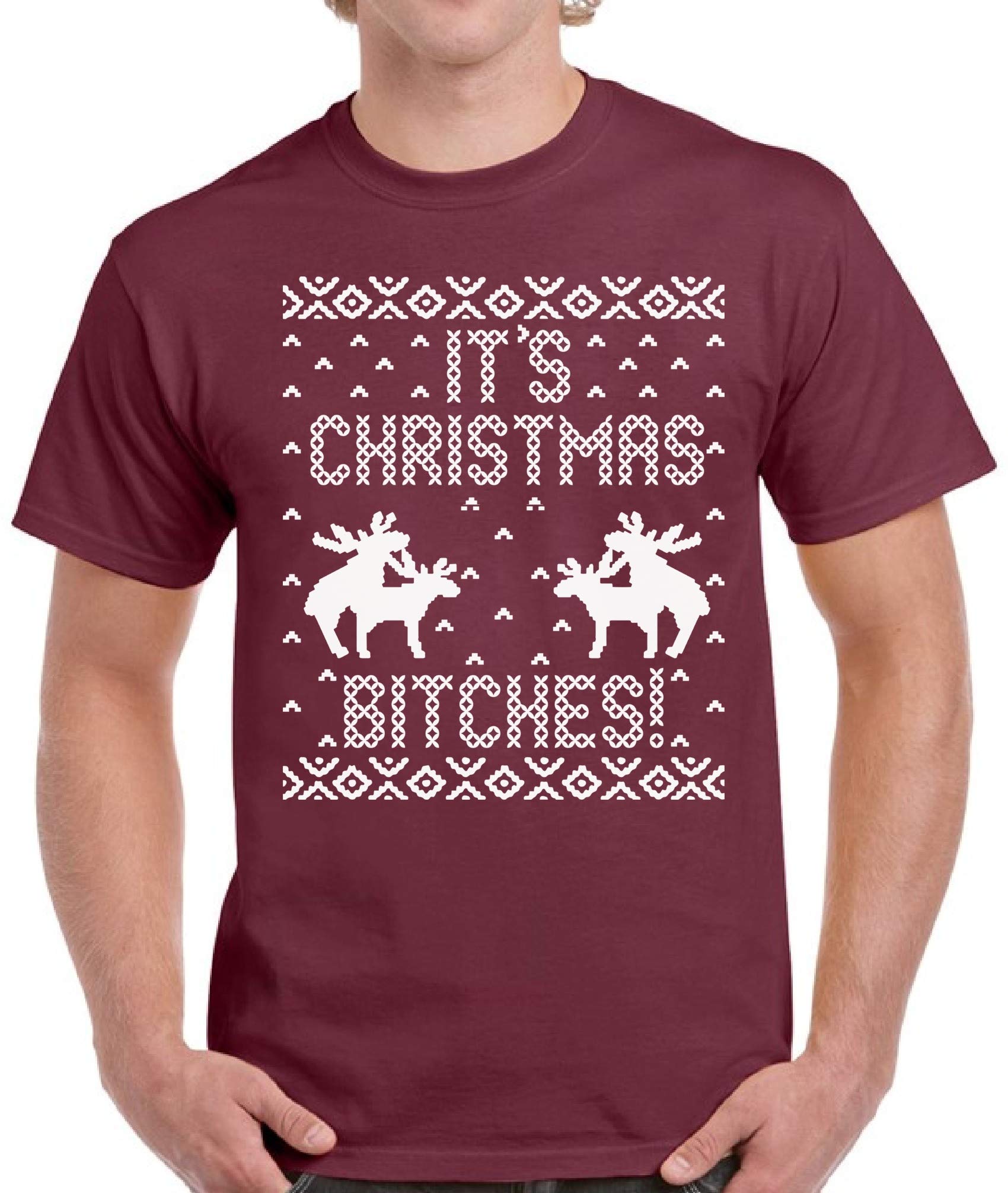 Funny Ugly Christmas T-Shirt for Men - White 'It's Christmas Bitches' Print - Perfect for Holiday Parties & Gifts
