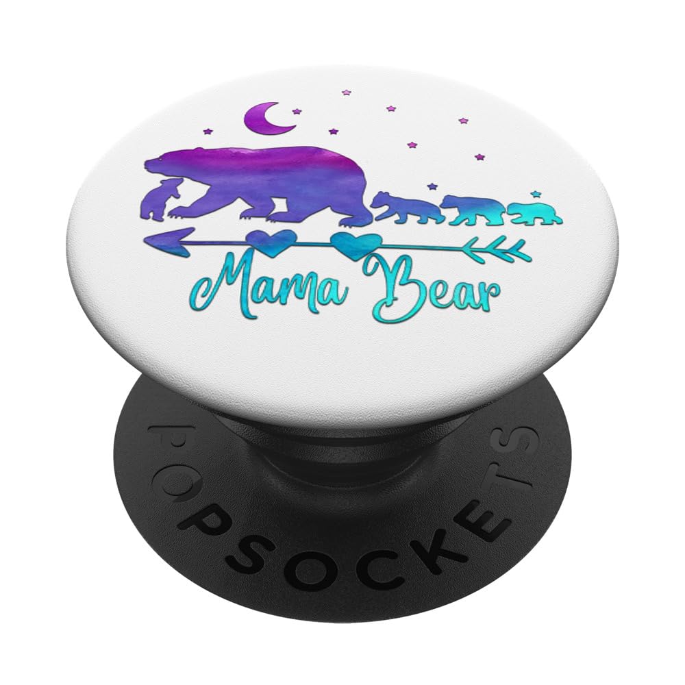 Purple Turquoise Watercolor Mama Bear and Four Cubs PopSockets PopGrip - Adhesive Phone Grip & Stand for iPhone, Samsung - Perfect for Moms, Animal Lovers & Phone Protection