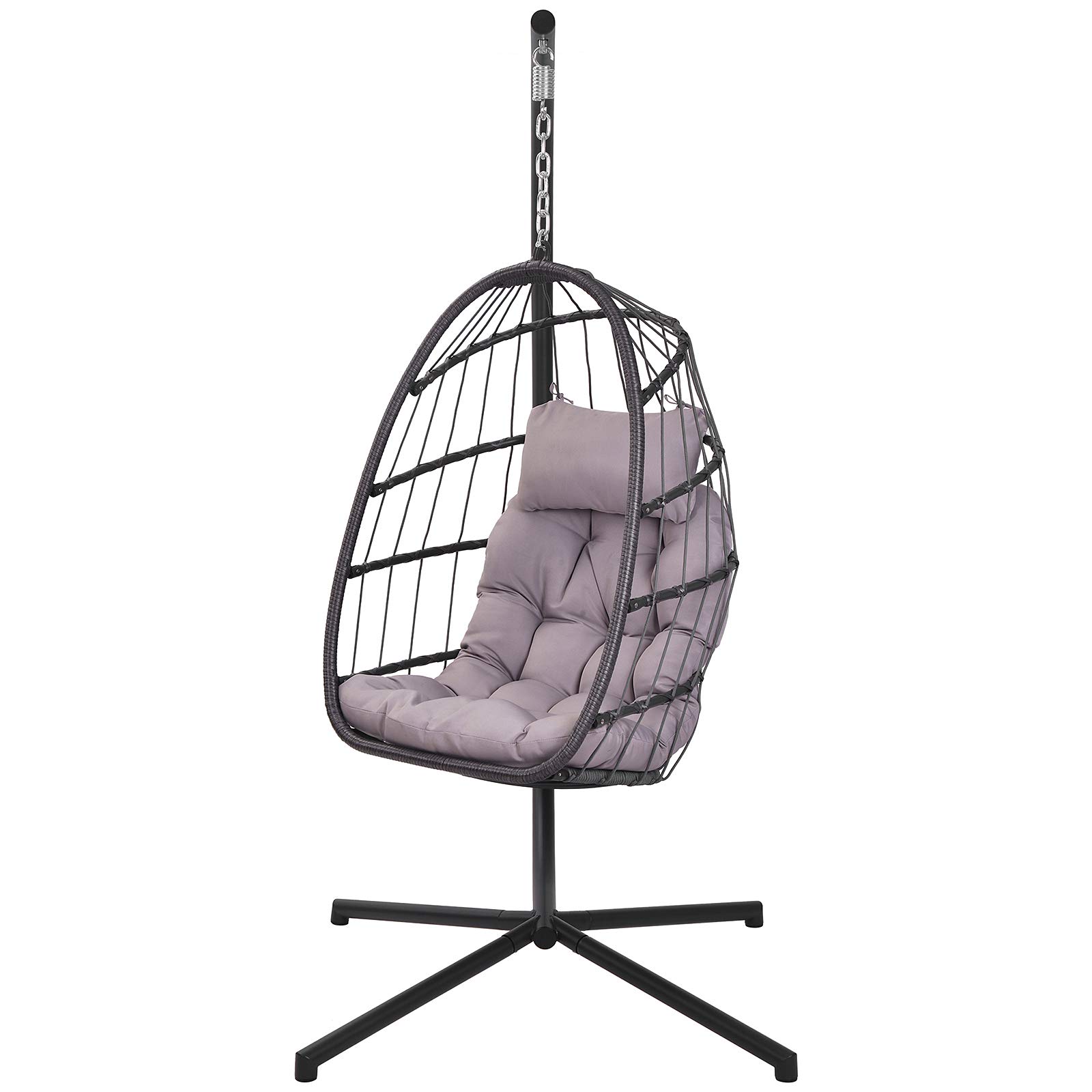 Mifxion Outdoor Hanging Egg Chair - Wicker Rattan Egg Chair with Sturdy Aluminum Frame & UV-Resistant Stand - Perfect for Balcony, Porch, Patio, Garden - Dark Gray Modern Hanging Swing Chair for Relaxation & Backyard Decor