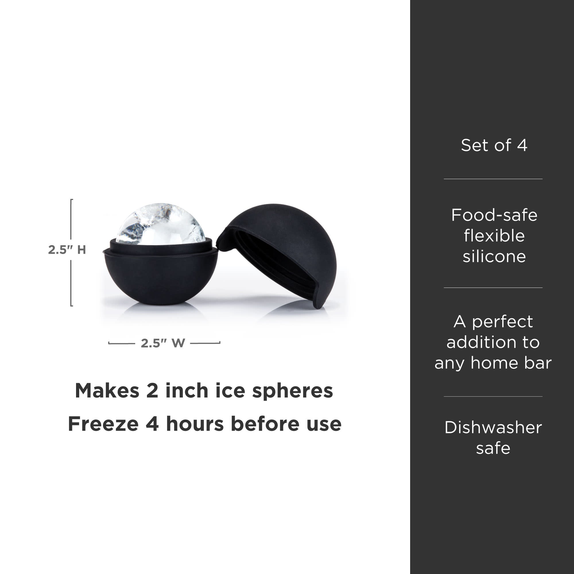 Premium 4-Piece Glacier Ice Sphere Molds for Whiskey, Cocktails & Bourbon - Perfect for Home Bars, Parties & Gifts
