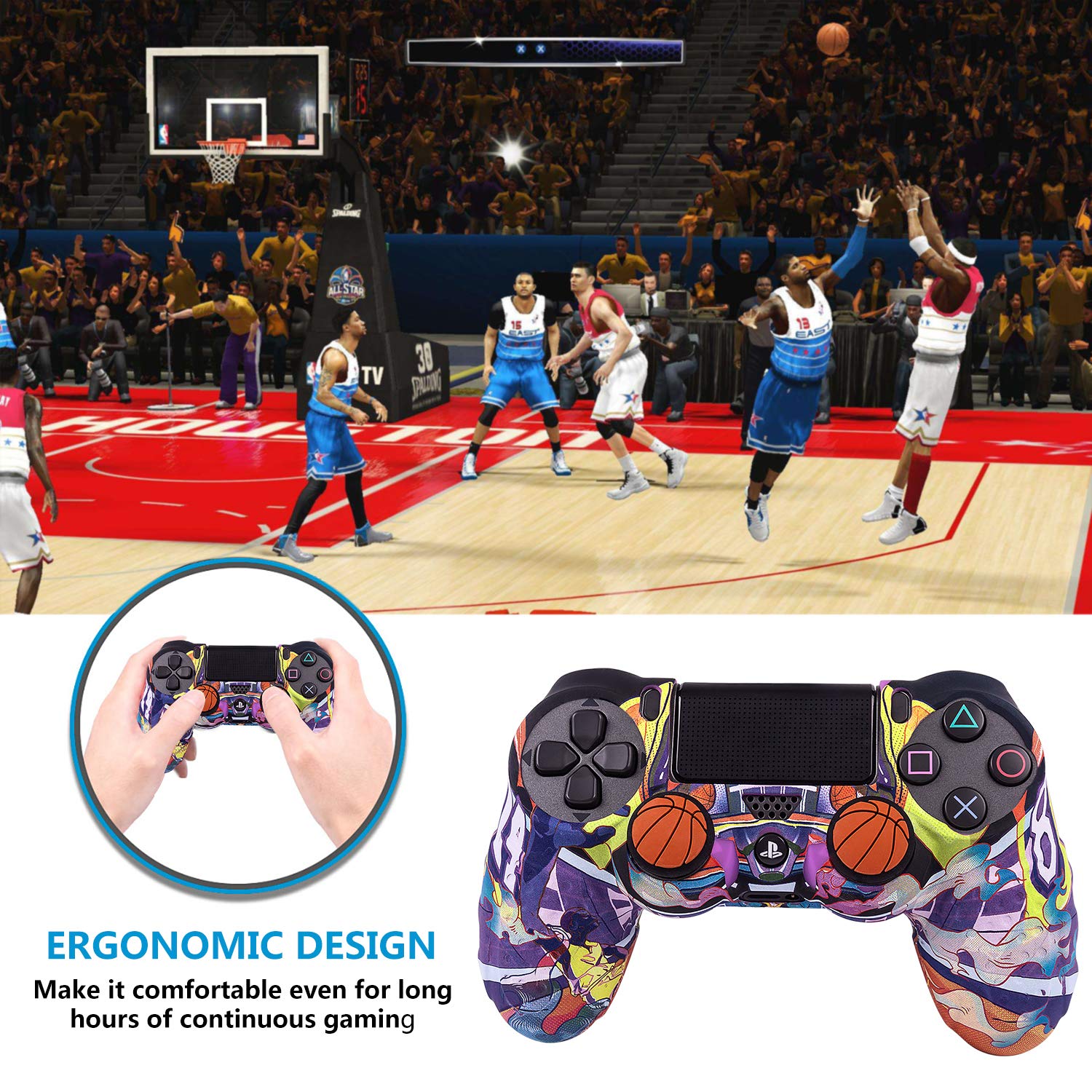 Premium Anti-Slip Silicone Cover for Sony PS4 Controller - DualShock 4 Skin Grip with 8 Thumb Grips (Kobe Design) - Compatible with PS4/PS4 Slim/PS4 Pro - Perfect for Gaming, Streaming & Esports Tournaments