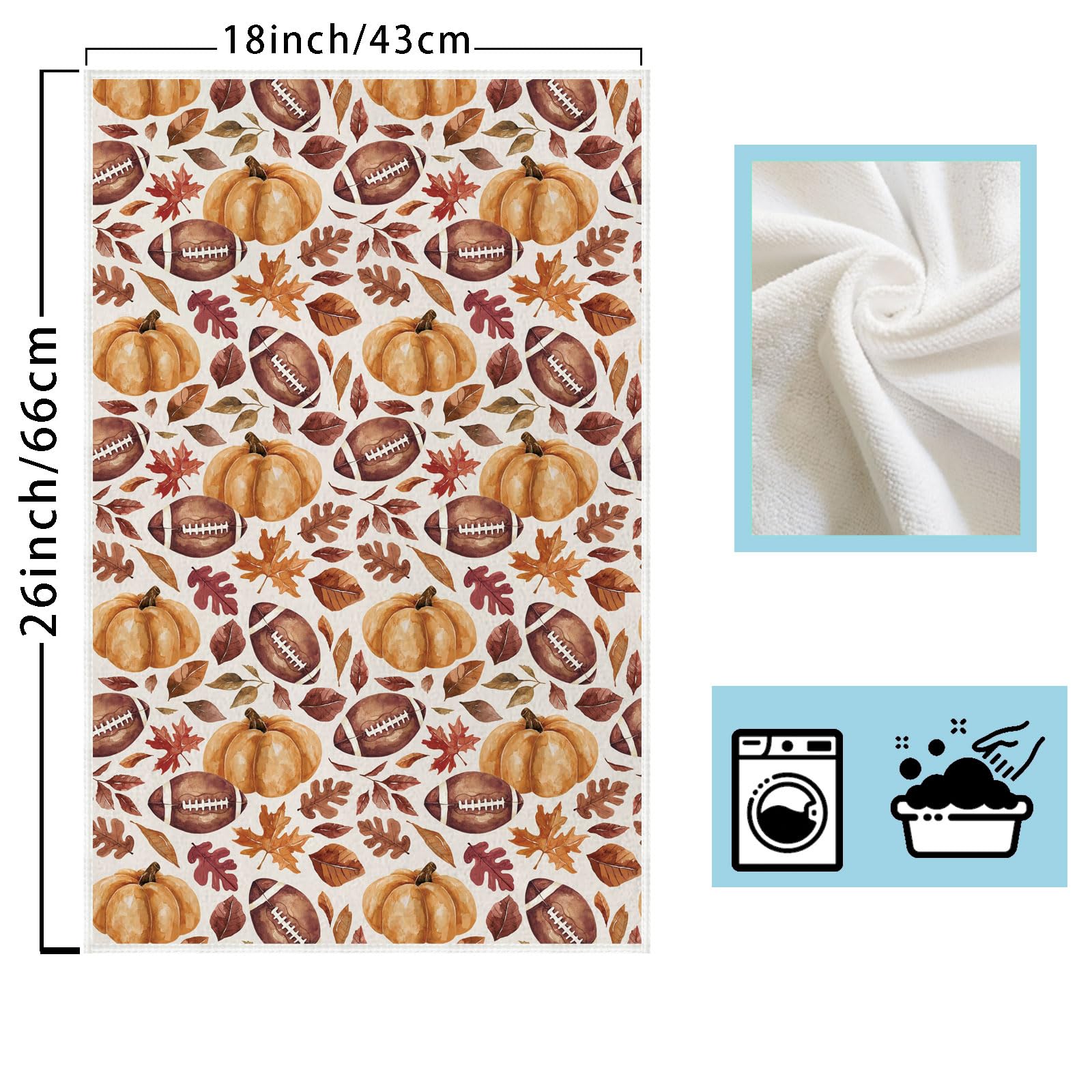 Fall Football Maple Leaf Pumpkin Kitchen Towels - Set of 2 (18x26 Inch) | Autumn Decor Dish Towels & Hand Towels for Thanksgiving, Football Parties & Seasonal Home Decor