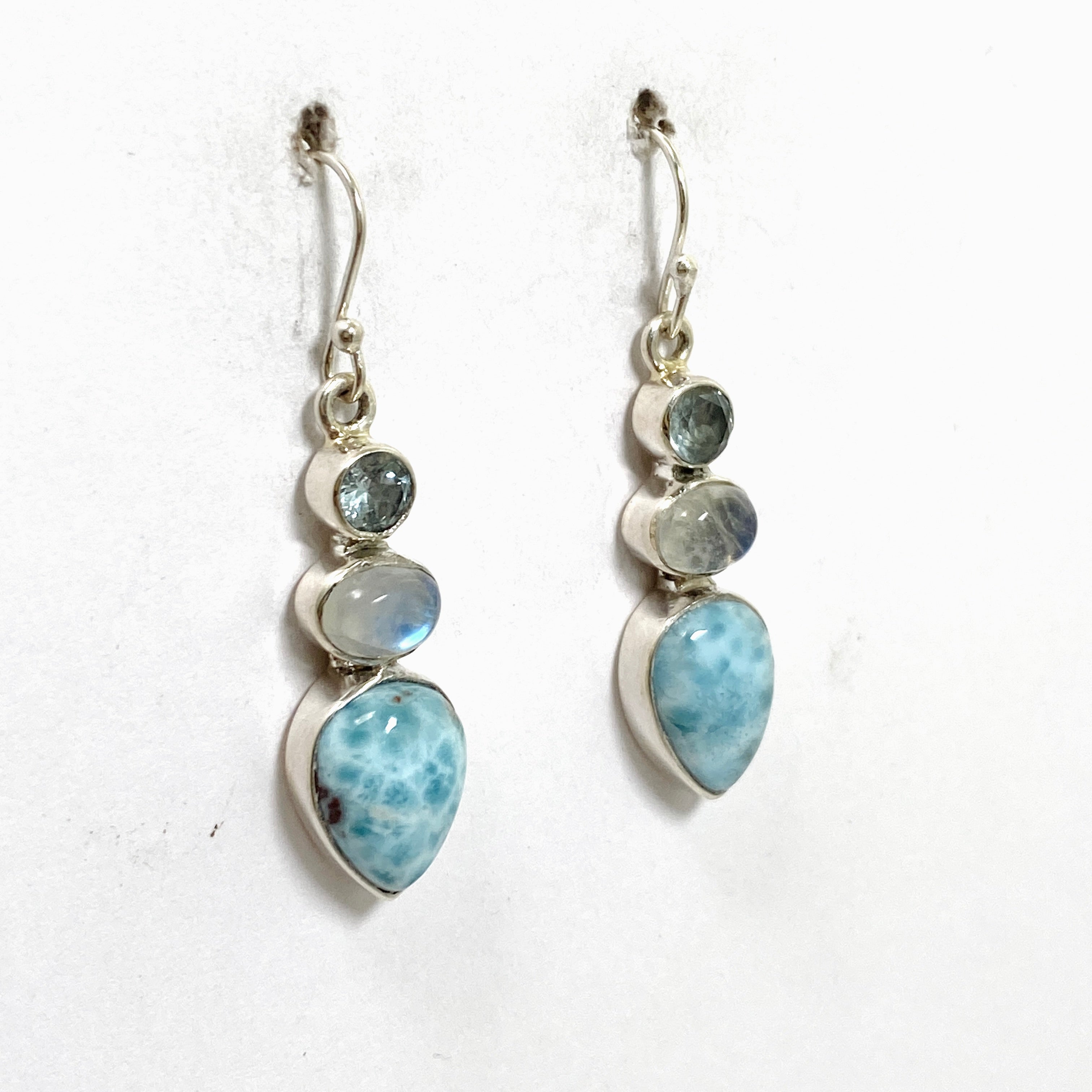 Larimar Moonstone Blue Topaz Multi-Stone Earrings F058 – Elegant Handmade Jewelry for Women, Perfect for Weddings, Parties & Gifts