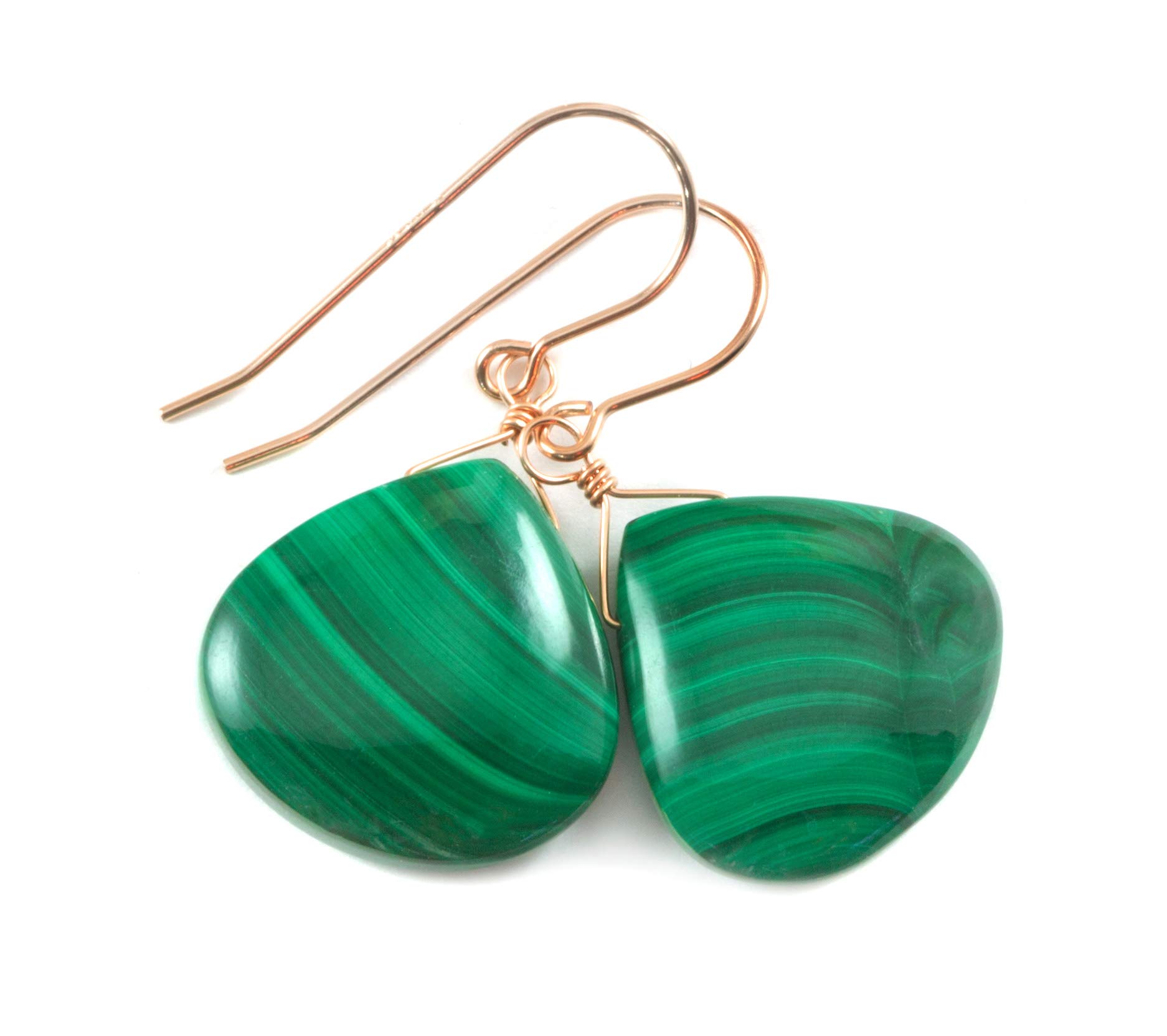 Malachite Earrings for Women - Large Green Heart Drop Earrings with Striped Banding, Handmade Dangle Jewelry - Perfect for Parties, Weddings & Everyday Wear