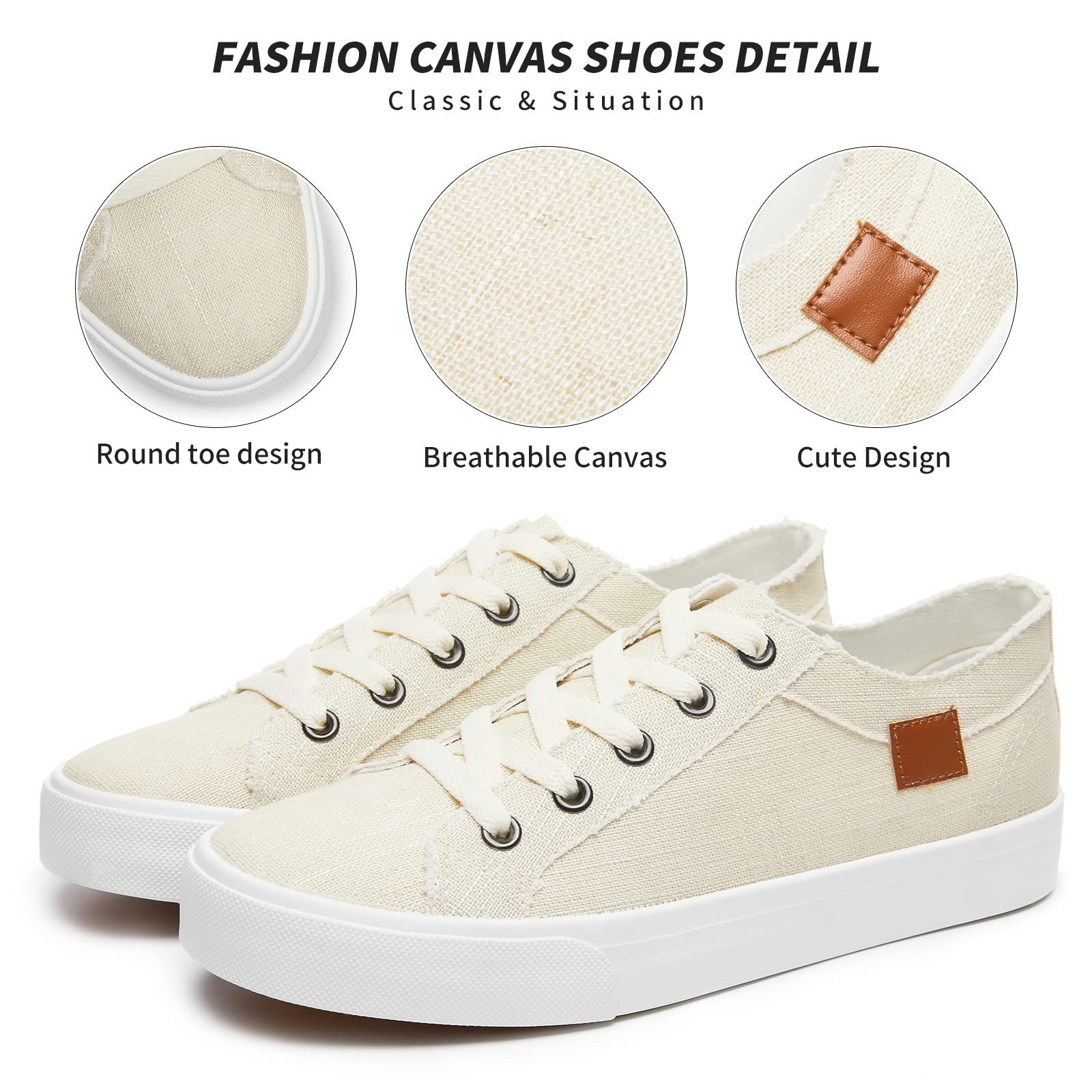 Women's Classic Low Top Canvas Sneakers - Comfortable Lace-Up Casual Shoes for Walking & Everyday Wear | Fashionable & Lightweight for Work, Travel & Outfits