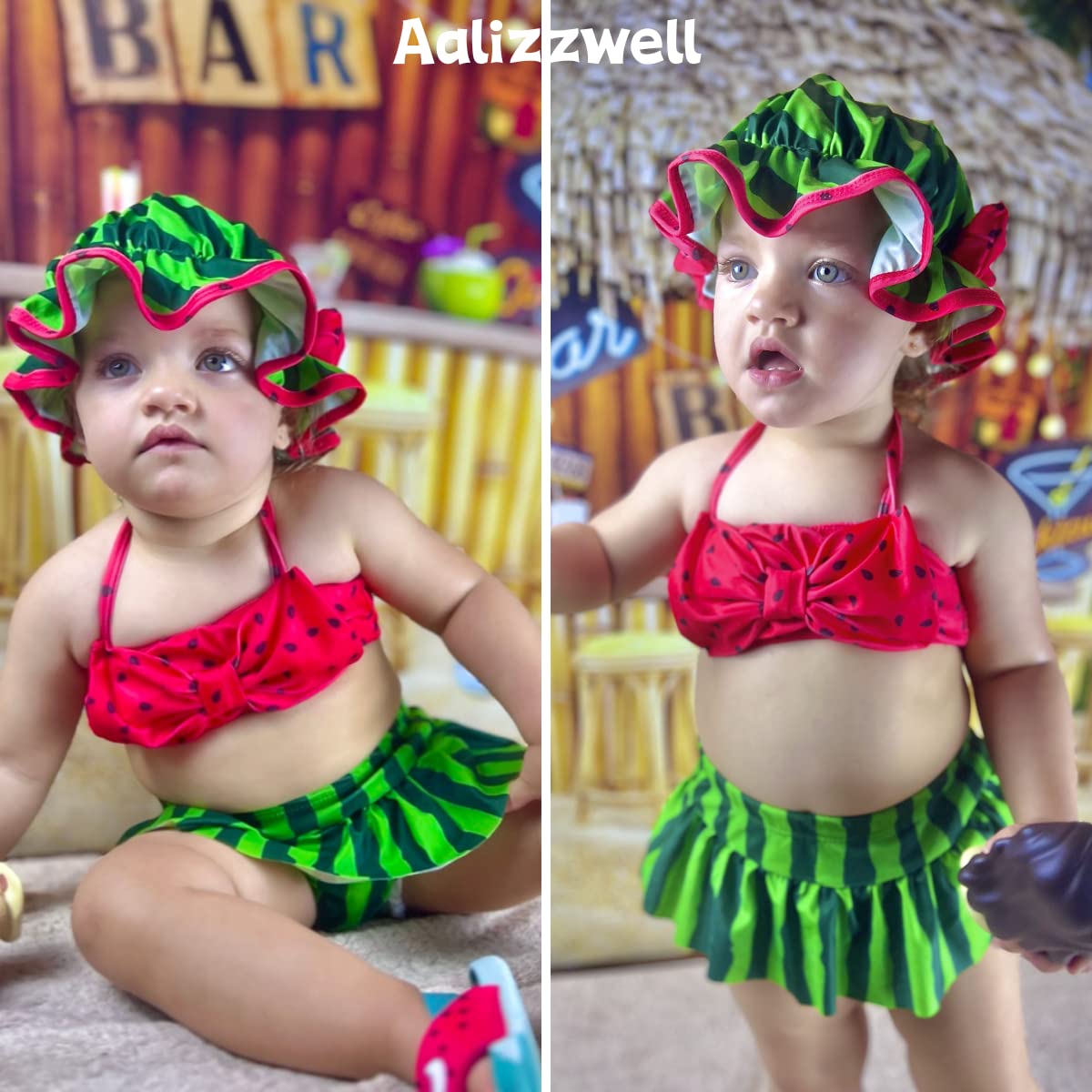 Aalizzwell Baby Girl 2-Piece Bikini Swimsuit with Sun Hat - Cute Toddler Swimwear Set for Beach, Pool & Summer Vacation