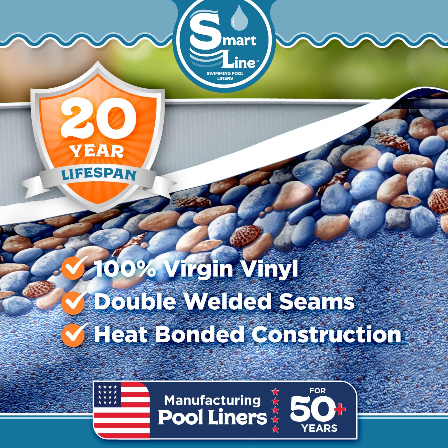 Smartline 12ft x 24ft Oval Swimming Pool Liner for Steel Sided Above Ground Pools | Rock Island Overlap Style | 48-52 Inch Wall Height | 20 Gauge Heavy Duty Virgin Vinyl | Perfect for Backyard Summer Fun & Family Gatherings