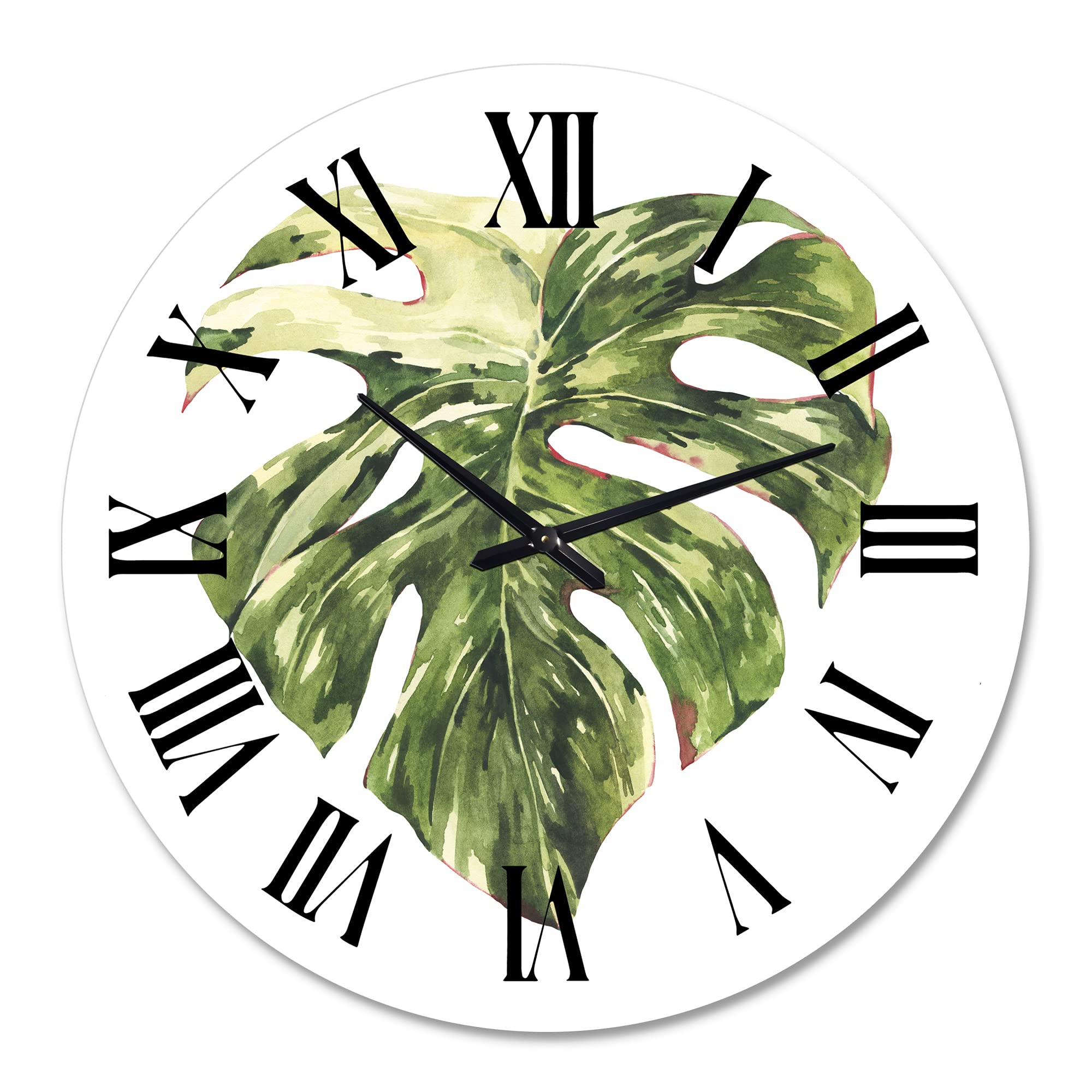 Tropical Green Leaves Wall Clock - Large Floral Botanical Decor for Living Room, Bedroom & Office | Summer-Themed Home Décor