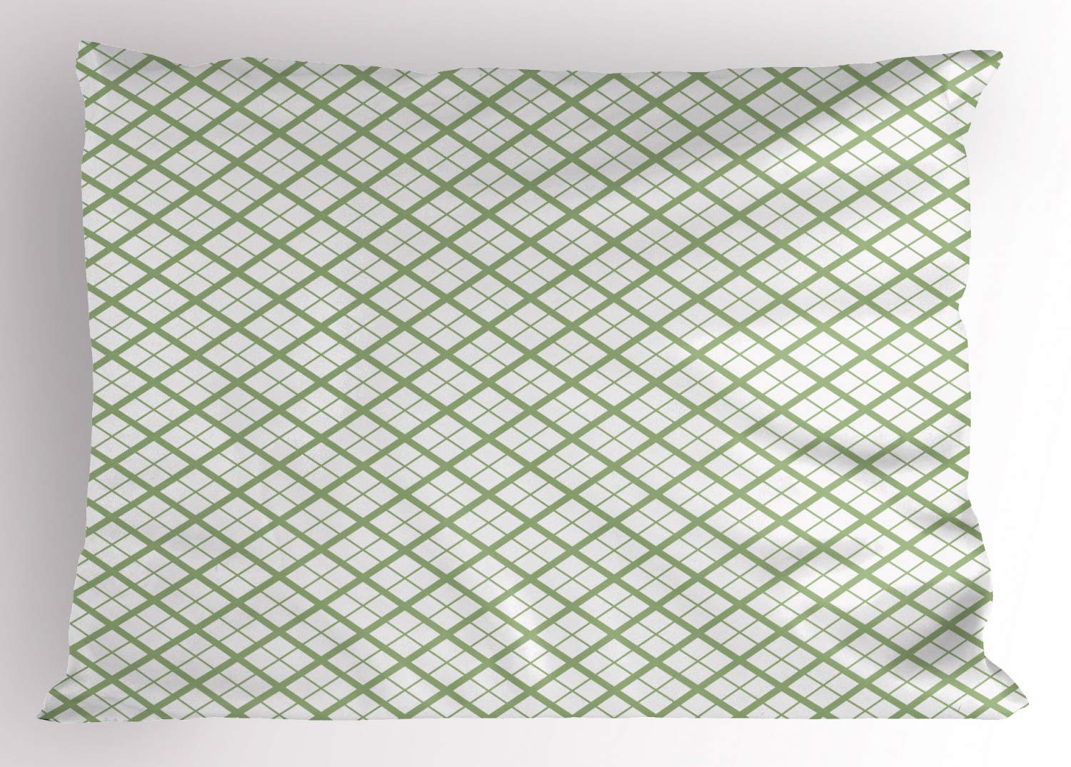 Ambesonne Green Pillow Sham - Modern Geometric Picnic Table Design, Retro Square Pattern, Decorative Standard Queen Size Printed Pillowcase (30