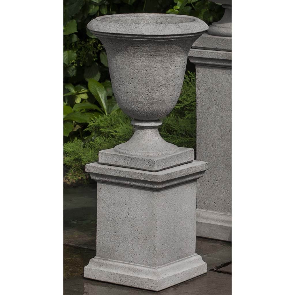 Campania International Linwood Urn with Low Wolcott Pedestal - Elegant Garden Urn Planter for Outdoor Decor, Patio & Memorial Displays