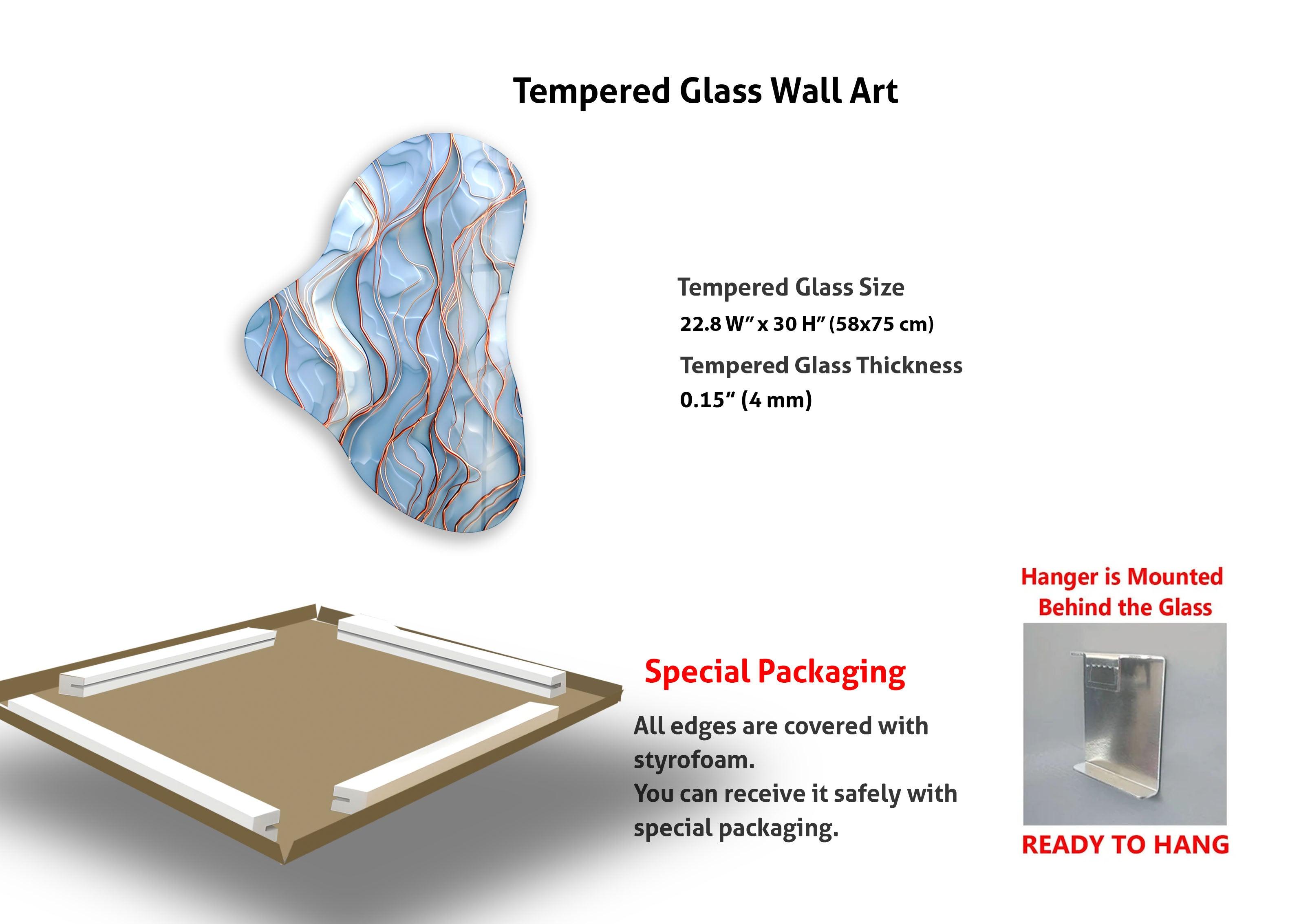 Abstract Pastel Blue Asymmetric Glass Wall Art - Modern Home Decor for Living Room, Bedroom & Office - Handmade Contemporary Wall Sculpture for Unique Interior Design
