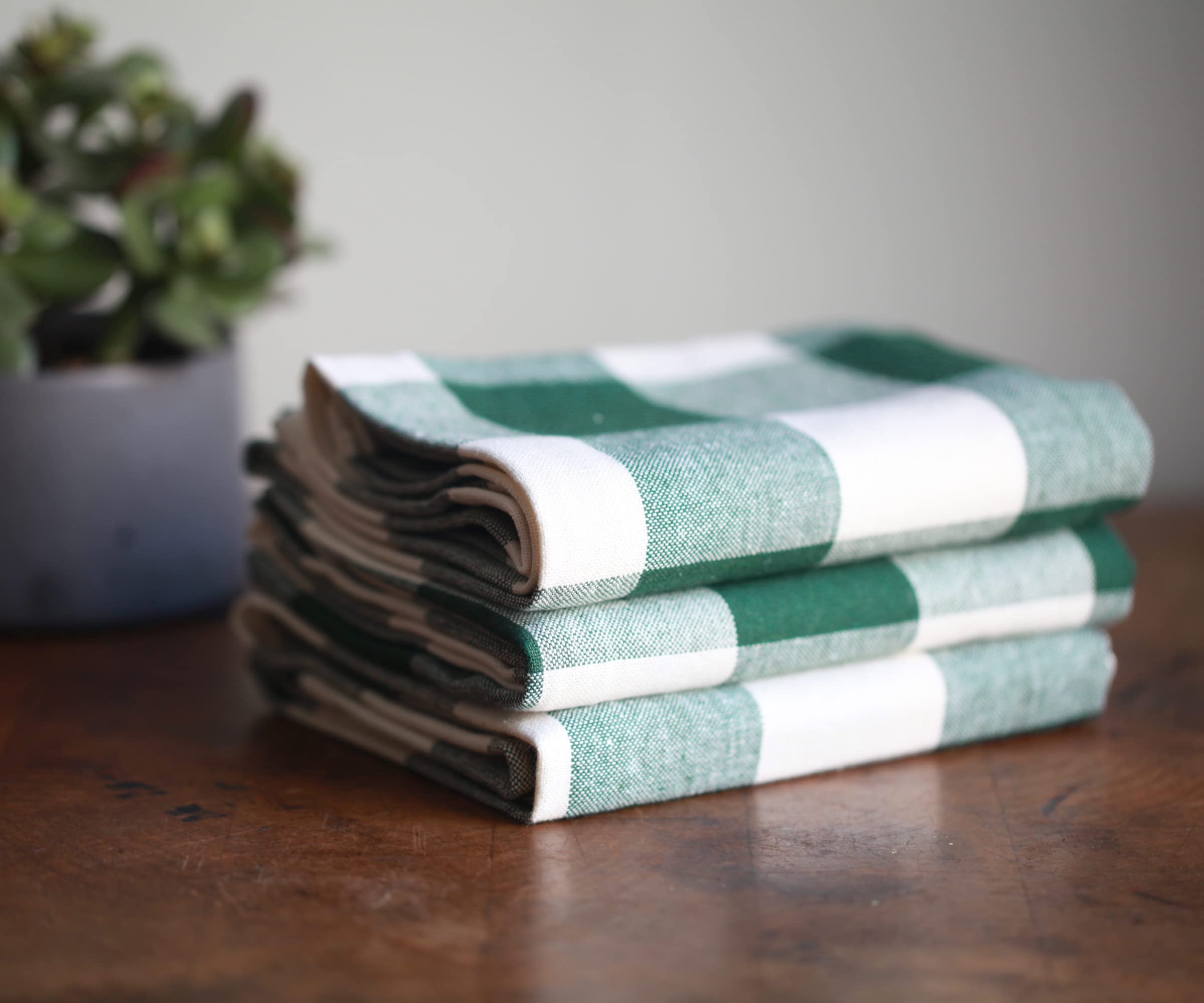 **Premium Cotton & Linen St. Patrick's Day Hand Towels – Plaid Tea Towels Set of 3 (18x28) | Soft Green & White Dish Towels for Kitchen, Spring Decor & Irish-Themed Parties**    *(Use for drying dishes, festive St. Patrick's Day decor, spring kitchen accents, or cozy farmhouse-style gifting.)*