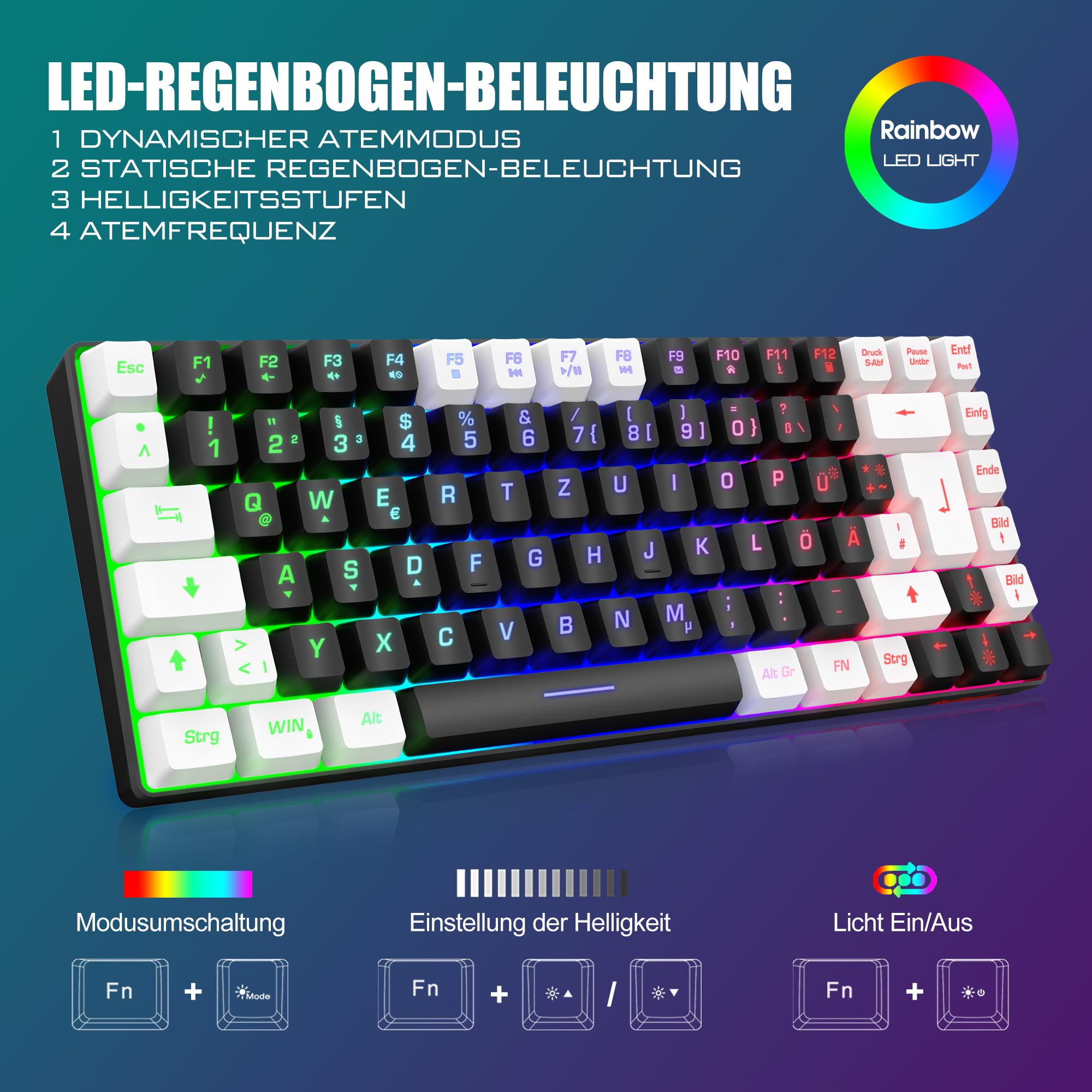 RedThunder K84 Wireless Gaming Keyboard and Mouse Set - QWERTZ DE Layout, Rechargeable, Compact & Ultra-Light Honeycomb Design for PC, Mac, PS5, Xbox - Perfect for Gaming, Office Work & Streaming (2024 Version)