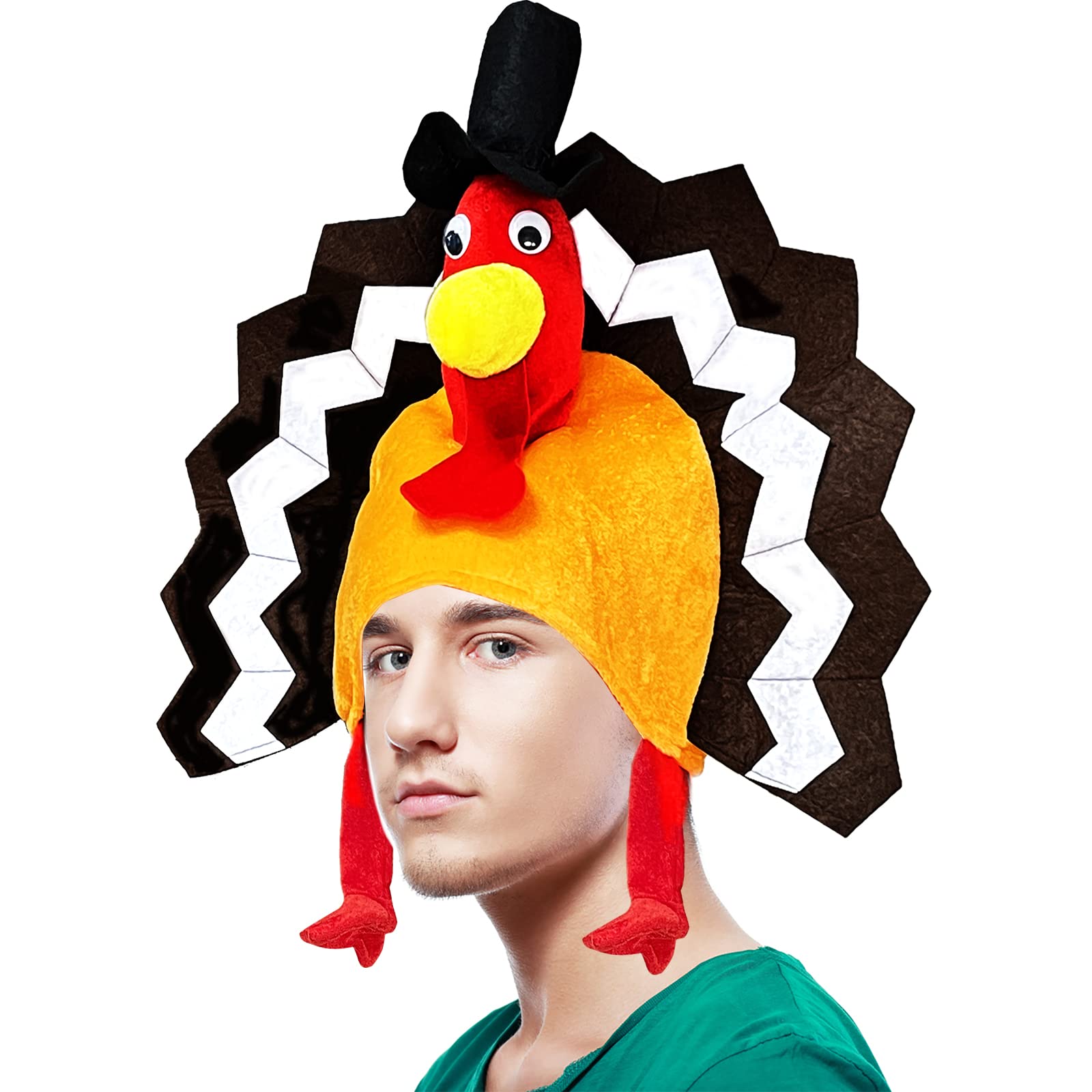 Soft Plush Thanksgiving Turkey Hat with Head, Legs & Tail - Fun Fancy Dress Costume Accessory for Thanksgiving Parties & Holiday Gatherings