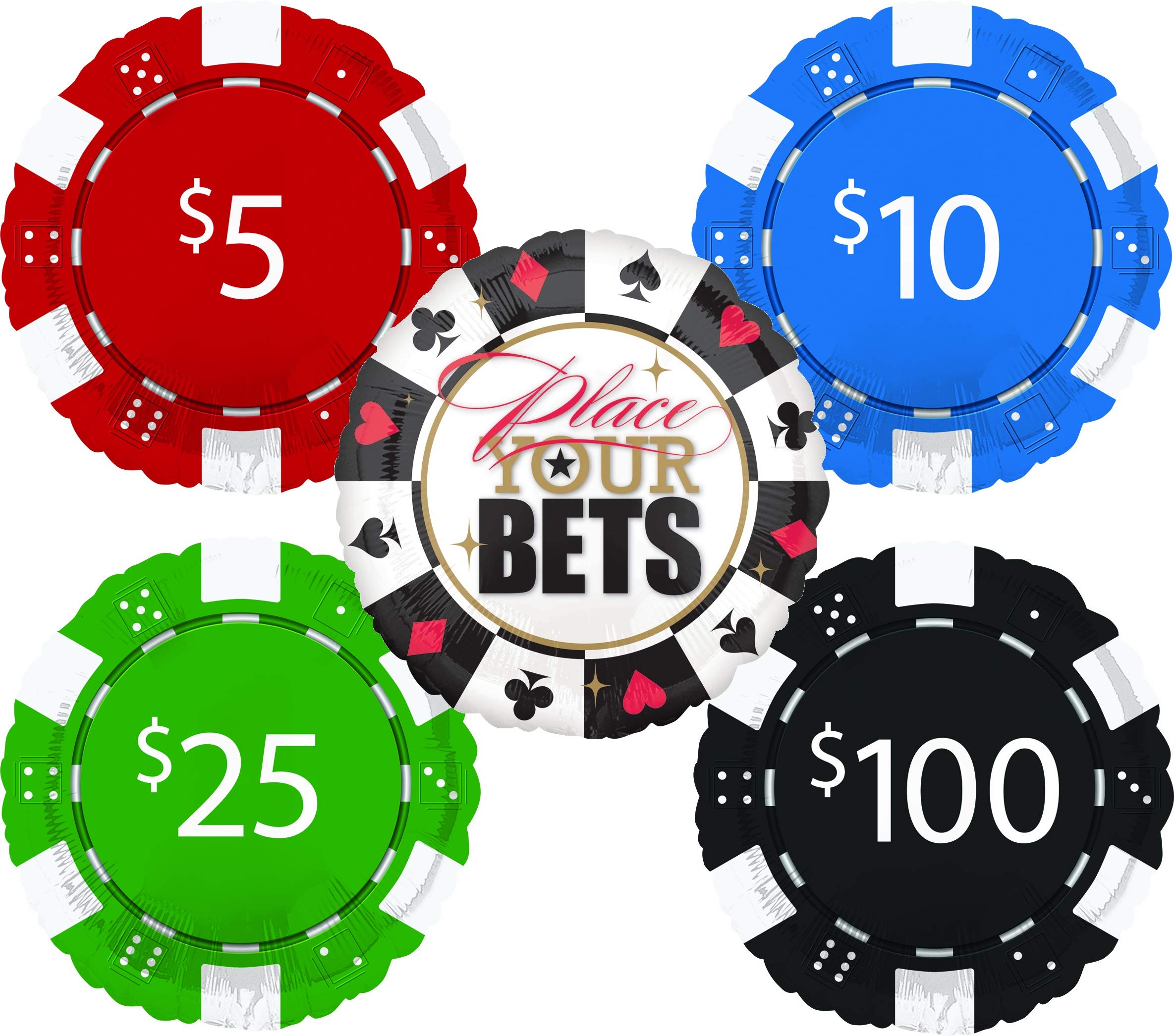 Casino Night Party Decorations - 5-Piece Poker Chips & Balloon Bouquet Set for Poker Games, Gambling Theme Parties, and Vegas-Style Events
