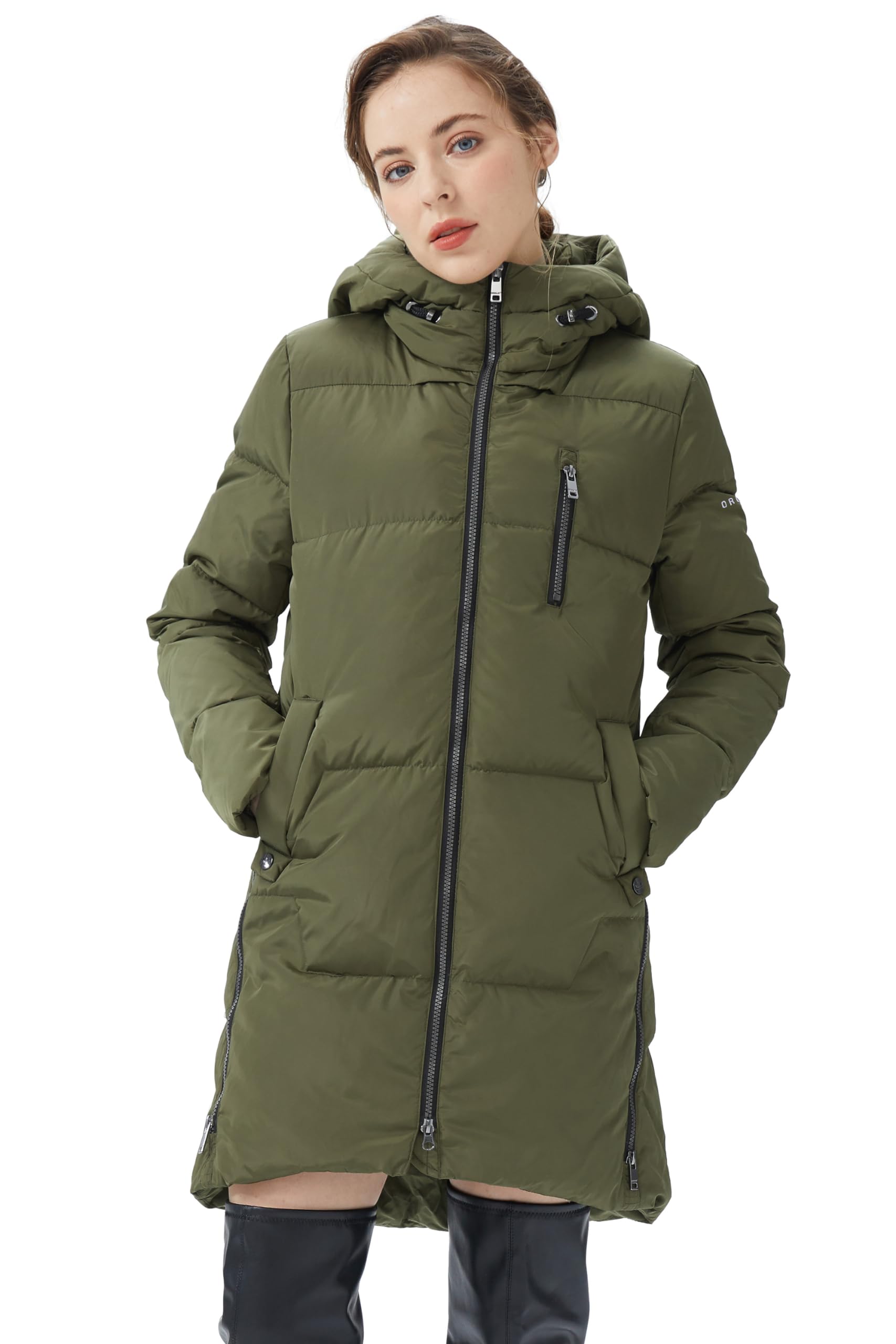 Orolay Women's Winter Down Jacket - Stylish Hooded Puffer Coat with Two-Way Zipper, Warm A-Line Design for Cold Weather | Perfect for Outdoor Activities, Skiing, and Daily Winter Wear