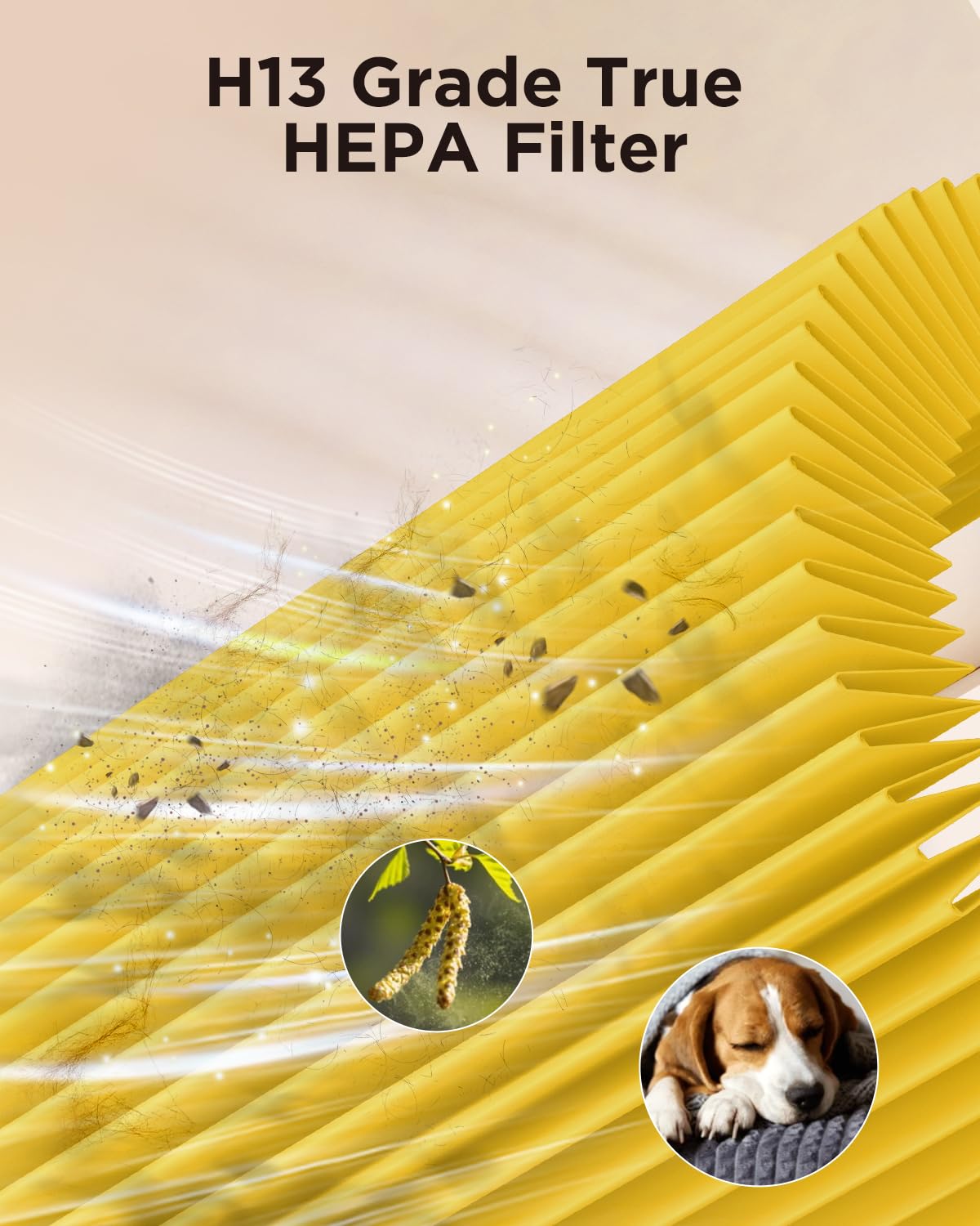 MOOKA AP-S0610L True HEPA Air Purifier with 3-in-1 Filter - Removes Pet Dander, Smoke, Odor, Pollen & Allergens - High Efficiency Activated Carbon Filter for Home, Office & Bedroom Use