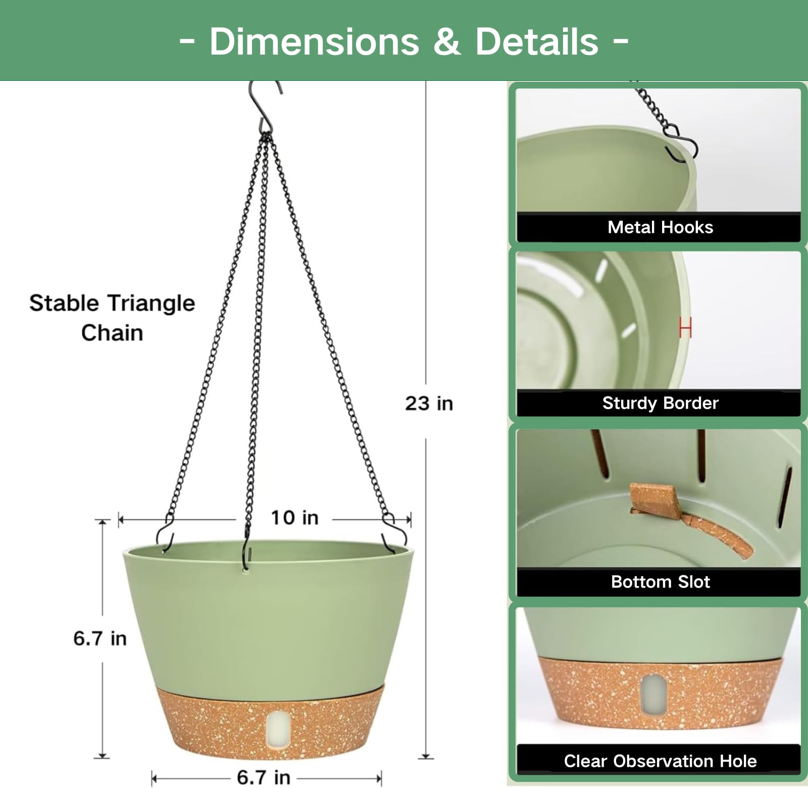 10 Inch Hanging Planters for Indoor Plants - 2 Pack Self Watering Pots with Drainage Holes & Removable Tray - Outdoor Hanging Baskets for Balcony, Patio, Garden Decor - Perfect for Herbs, Flowers & Small Plants
