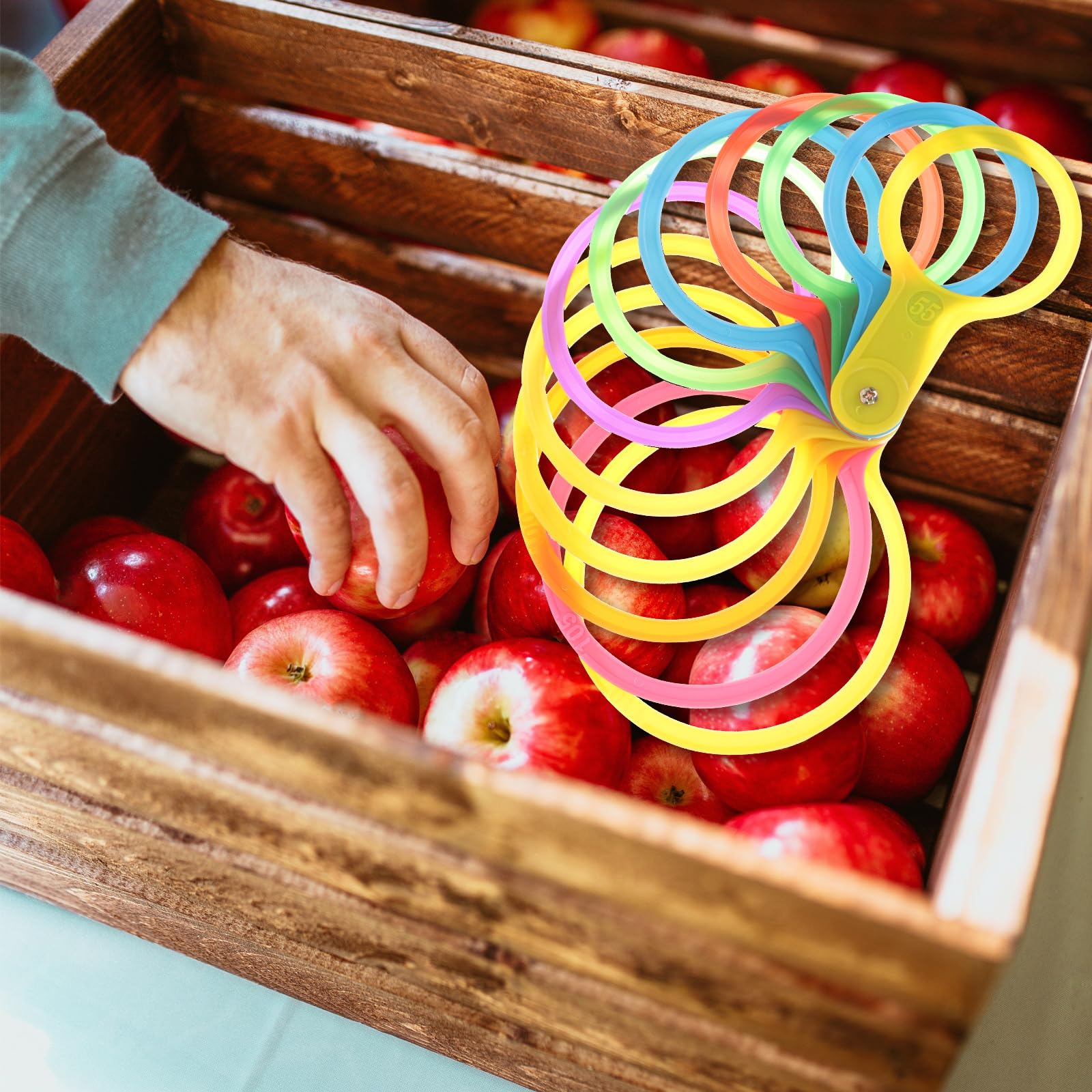GANAZONO 4-Pack Fruit Grading Rings - Plastic Fruit Diameter Measuring Tool with Size Gauge for Apples, Oranges & Citrus (7-10cm) - Perfect for Farmers Market, Orchards & Home Garden Harvesting