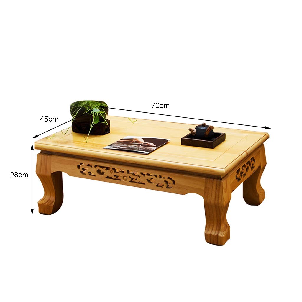 Hand-Carved Solid Wood Coffee Table - Small Rectangular Low Tatami Table for Living Room, Balcony & Bay Window - Multi-Functional Japanese Style Coffee Table for Tea Ceremony, Reading Nook & Home Decor