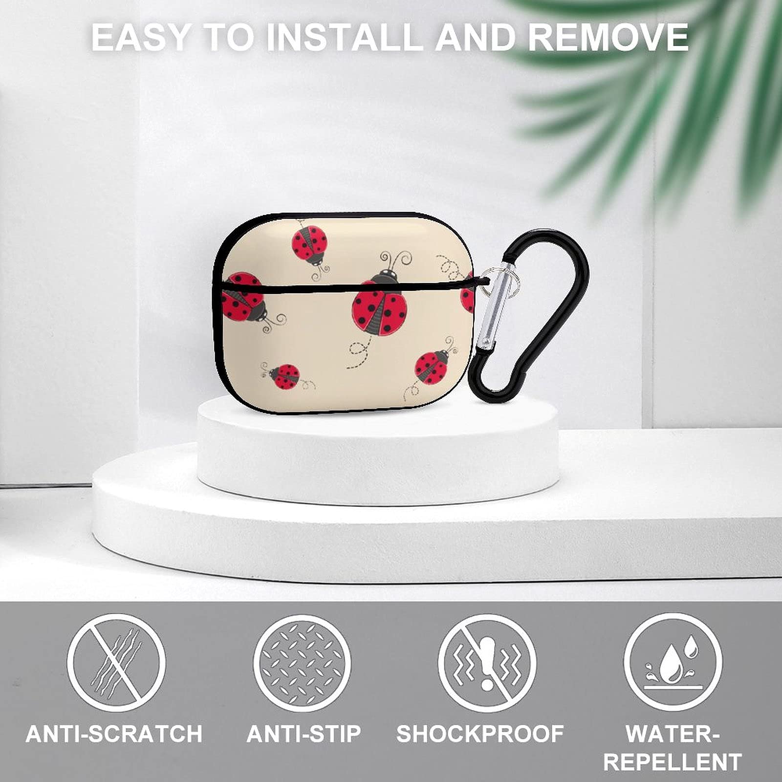 Cute Red Ladybug Cartoon AirPods Pro Case Cover with Keychain - Shockproof Protective Wireless Charging Headphone Accessories for Men & Women - Perfect for Travel, Work, and Daily Use