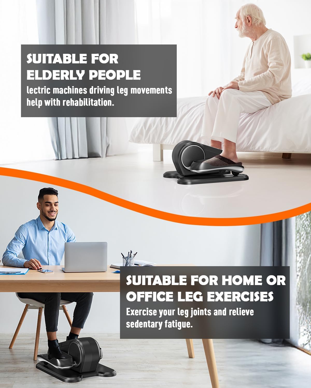 Under Desk Elliptical Machine - Electric Leg Exerciser with 12 Adjustable Speeds | Quiet & Portable Seated Pedal Trainer for Seniors & Office Workers | Remote Control Included | Perfect for Home Office & Physical Therapy