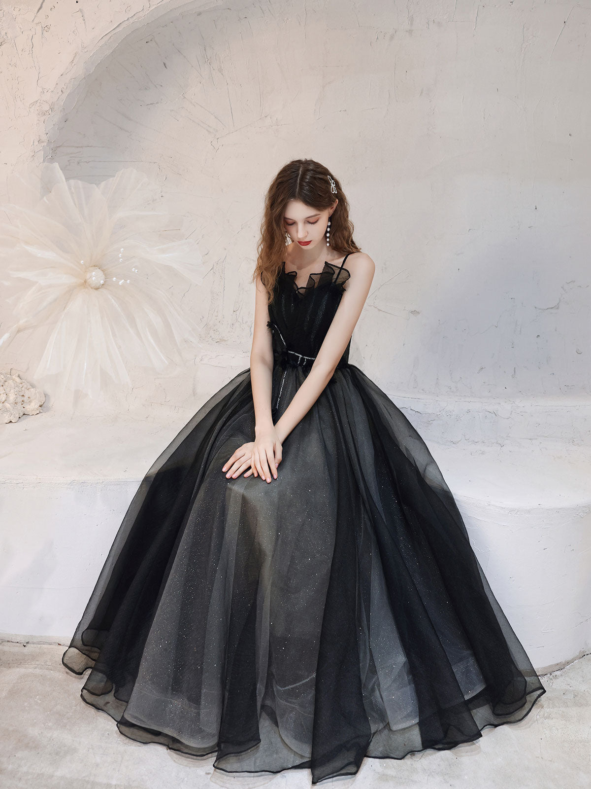 Elegant Black Tulle Lace Long Prom Dress - Formal Evening Gown for Homecoming, Ball, Wedding & Special Occasions