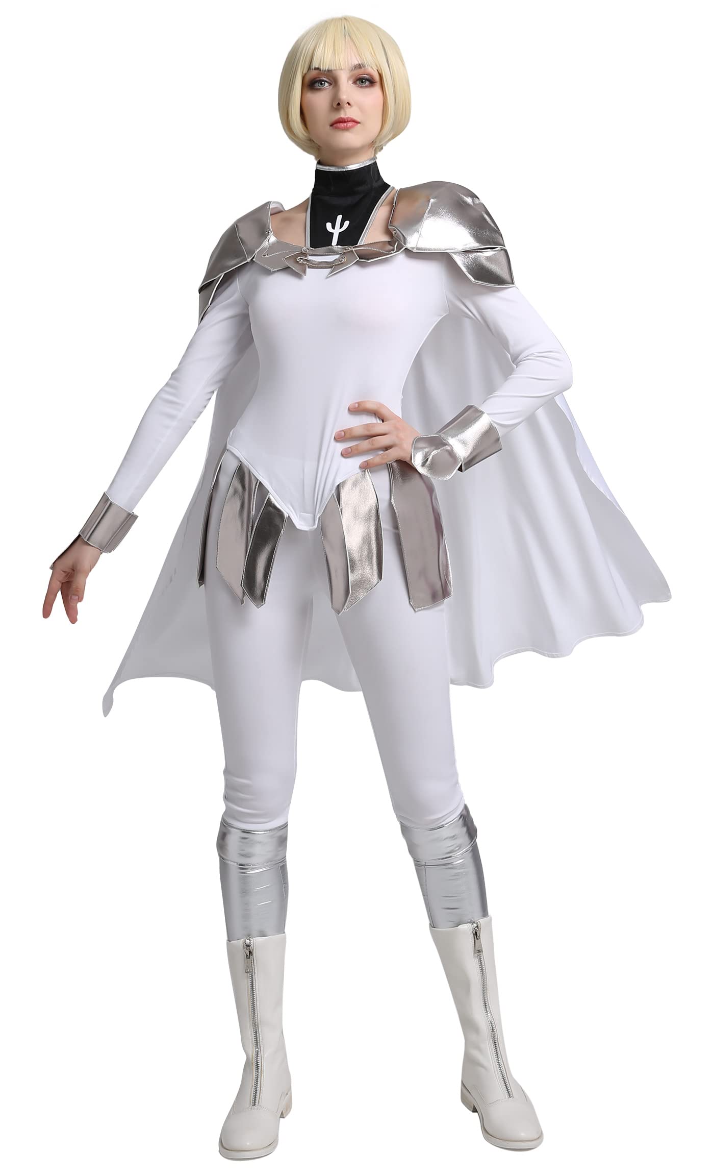 Cosplay.fm Women's Silver Battle Suit Costume with Detachable Cloak - Anime Cosplay, Halloween Costume, Comic Con Outfit, LARP & Themed Party Wear