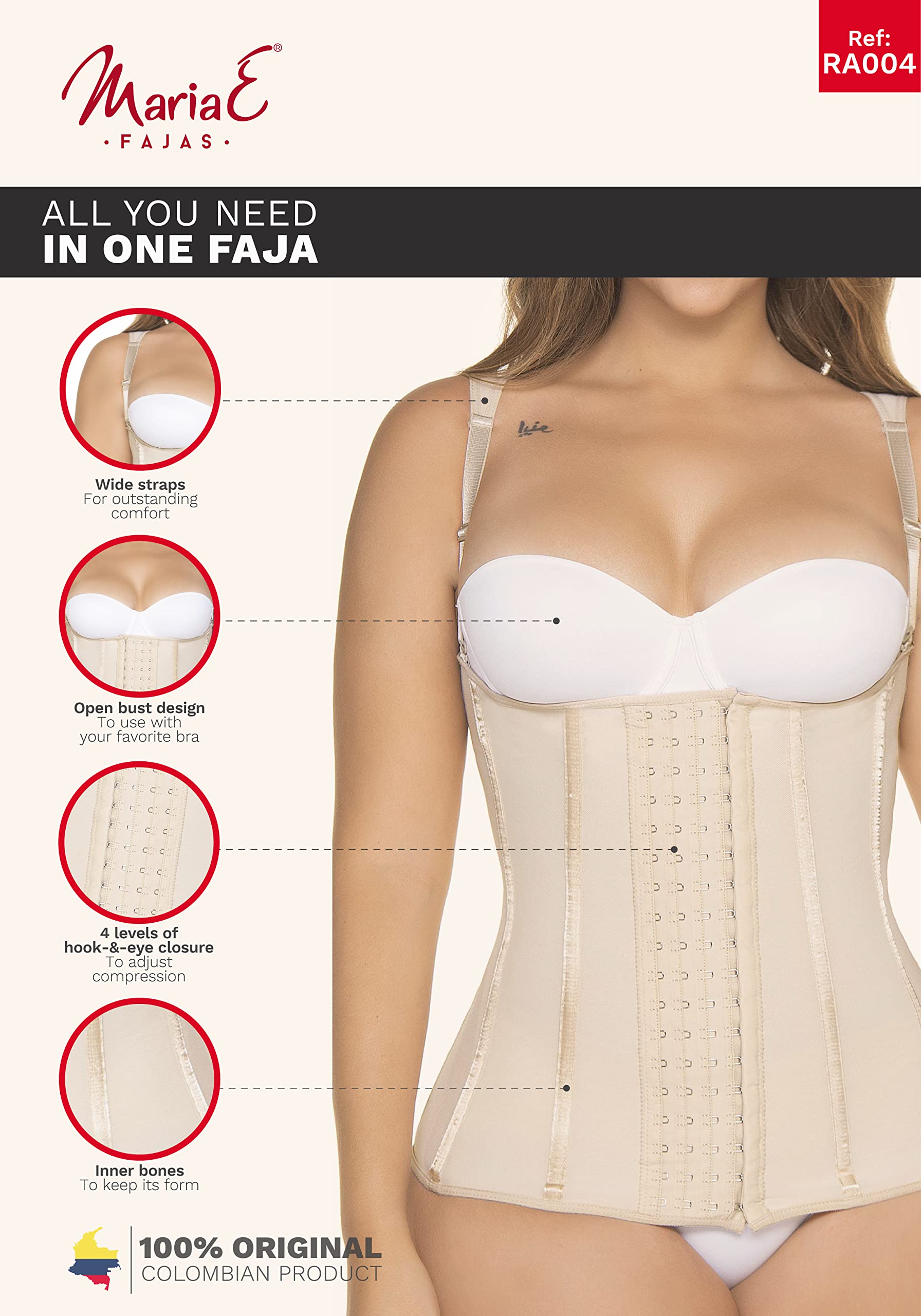 MARIAE RA004 Colombian Shapewear for Women - Open Bust Compression Vest with Elastic Bones - Hourglass Body Shaper for Tummy Control & Waist Slimming - Perfect for Postpartum, Workouts & Special Occasions