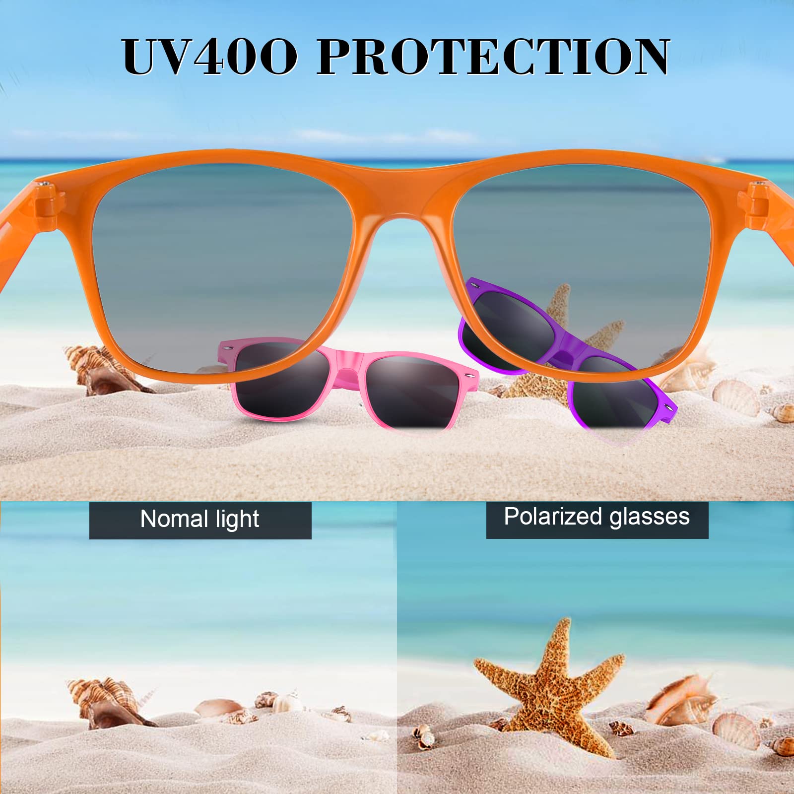 FEPITO 24 Pack Orange Party Sunglasses Bulk - Fun Birthday Party Favors, Goody Bag Fillers for Beach, Pool Party & Summer Events - Cool Sunglasses for Adults & Kids