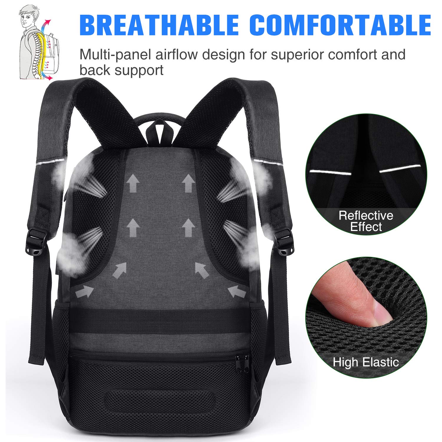 Paude Water-Resistant Backpack for Men & Women - 15.6 Inch Laptop Backpack with USB Charging Port - Durable School Backpack for Teens, College Students & Business Travel - Perfect for Work, Commuting & Outdoor Adventures