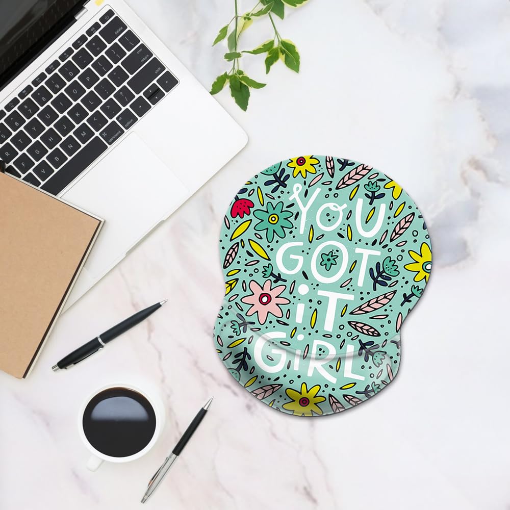 Ergonomic Non-Slip Wrist Mouse Pad with Gel Support - 8.7 x 7.5 Inch Gaming Mouse Mat for Computer & Laptop - Perfect for Office, Home & Long Work Sessions (You Got it Girl Design)