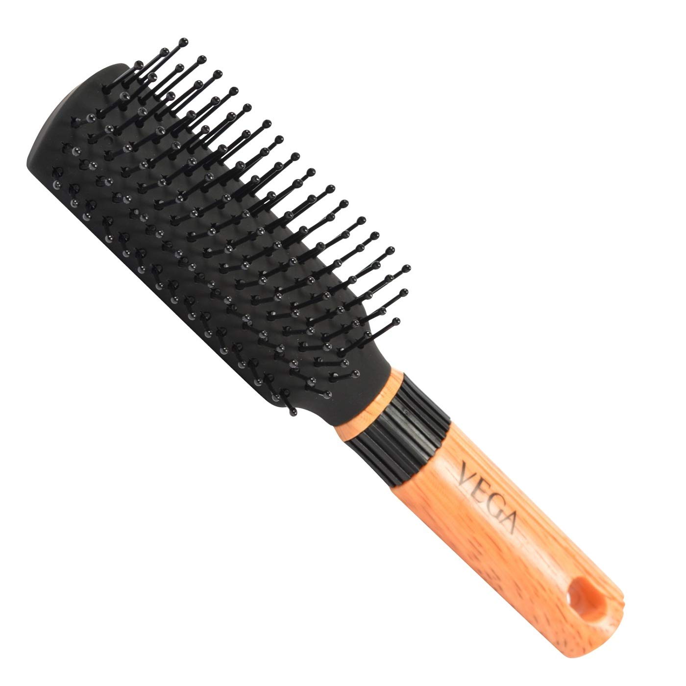 Vega Mini Flat Brush with Wooden Handle & Black Bristles - Vega Graduated Dressing Comb 9 Inch Black - Perfect for Hair Styling, Detangling & Salon Use