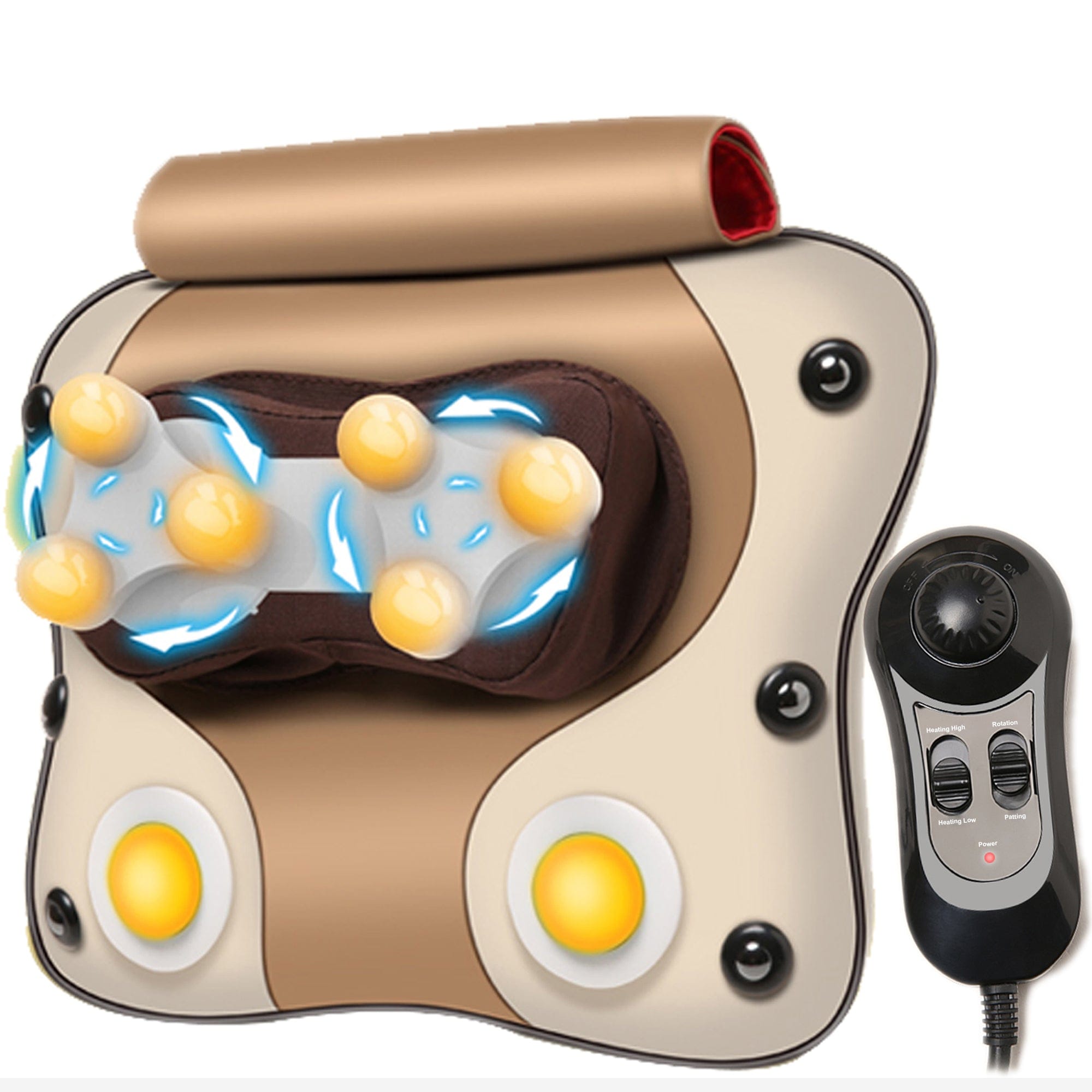 Dr Physio USA 3D Massage Pillow for Back, Shoulder & Leg Pain Relief - Shiatsu Kneading Rolling Heating Massager with Adjustable Speed - Perfect for Home, Office & Car Use - Model 1009 (Brown)