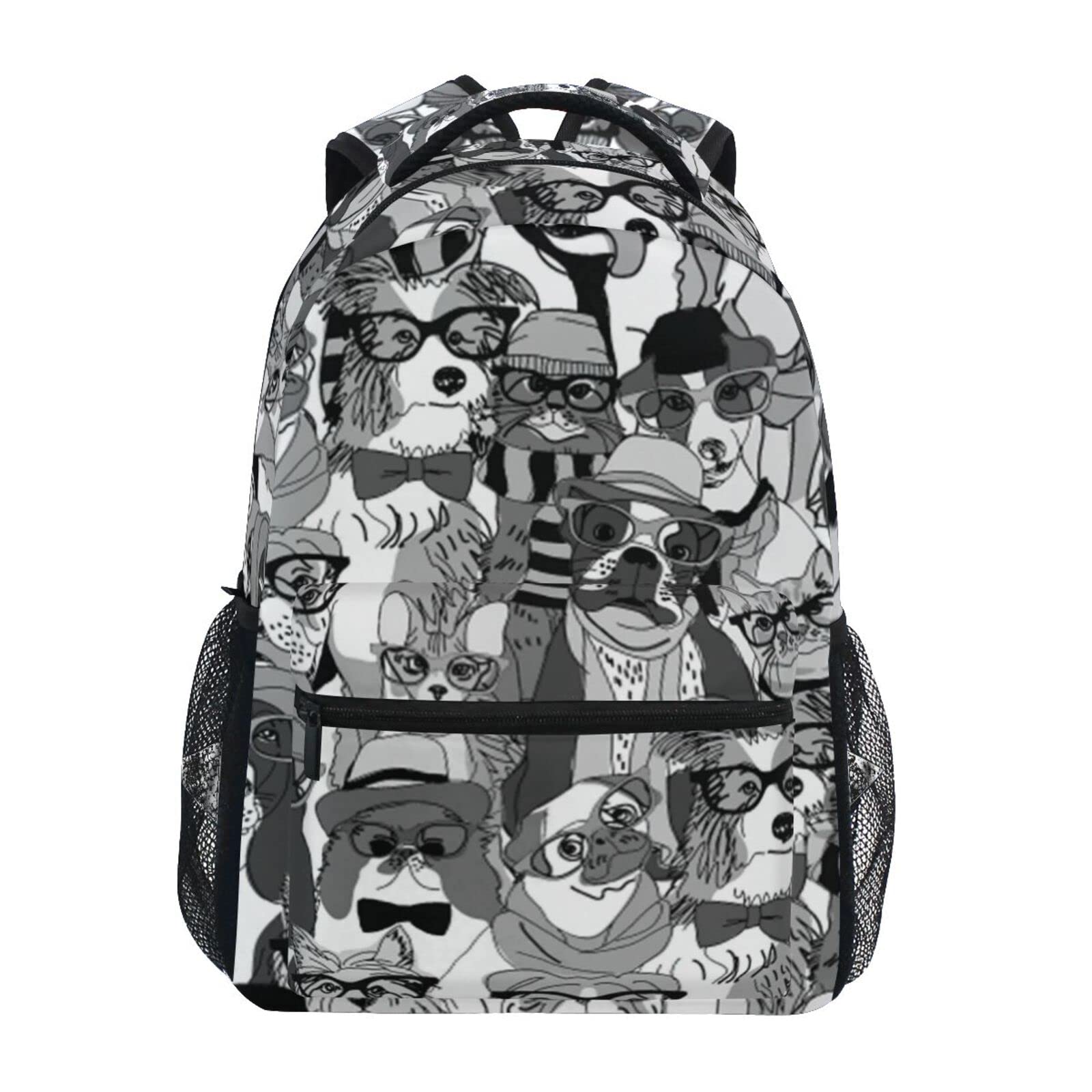 **JIPONI Fashion Cat and Dog Print Grey Backpack for Girls & Boys – Cute School Bookbag, Travel Laptop Backpack, Daypack for Students, Work & Outdoor Adventures**