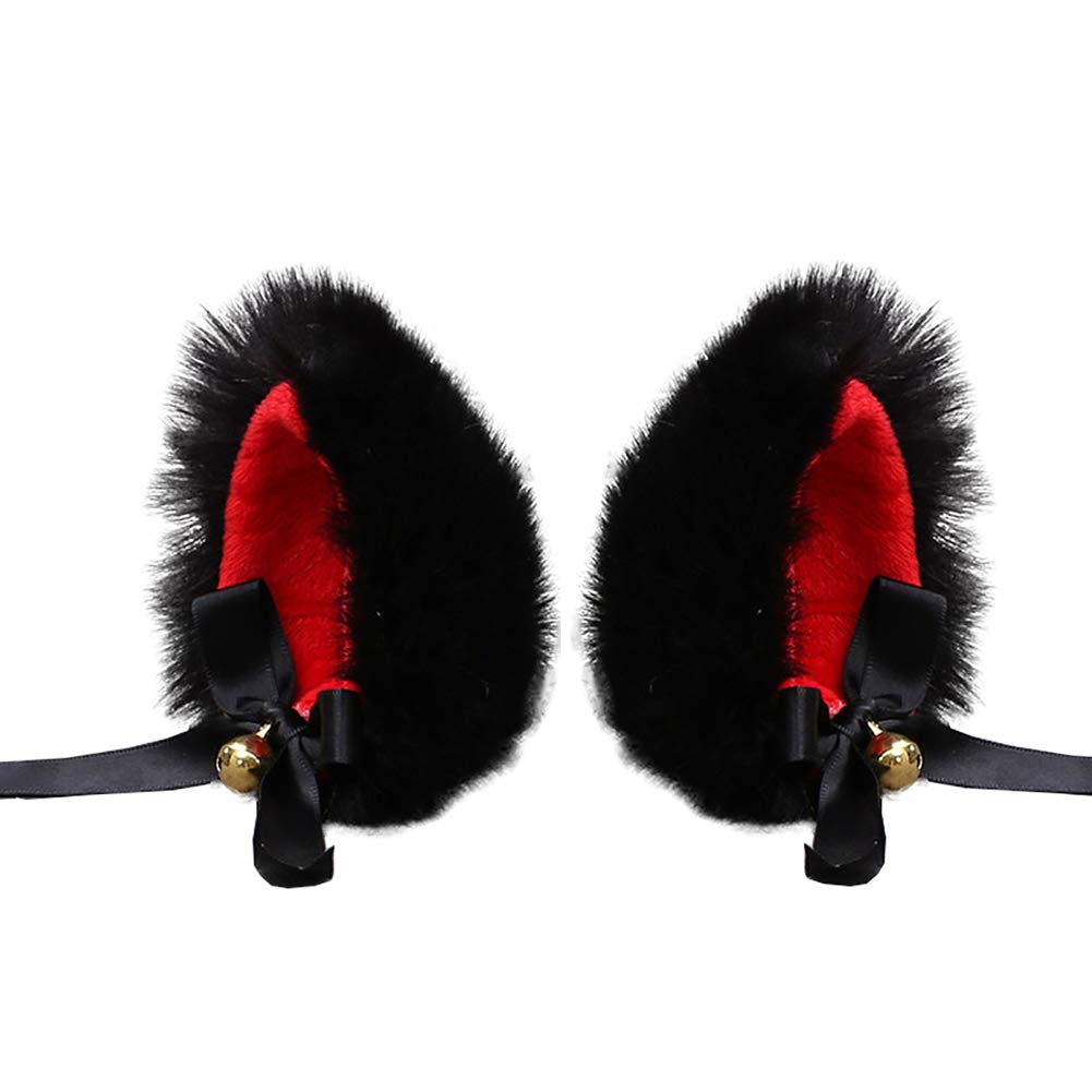 Stylish Cat Ears Hair Clips - Anime Lolita Cosplay Headpiece for Halloween & Costume Parties (Black/Red, One Size Fits All) - Perfect for Cosplay, Anime Conventions, and Themed Events