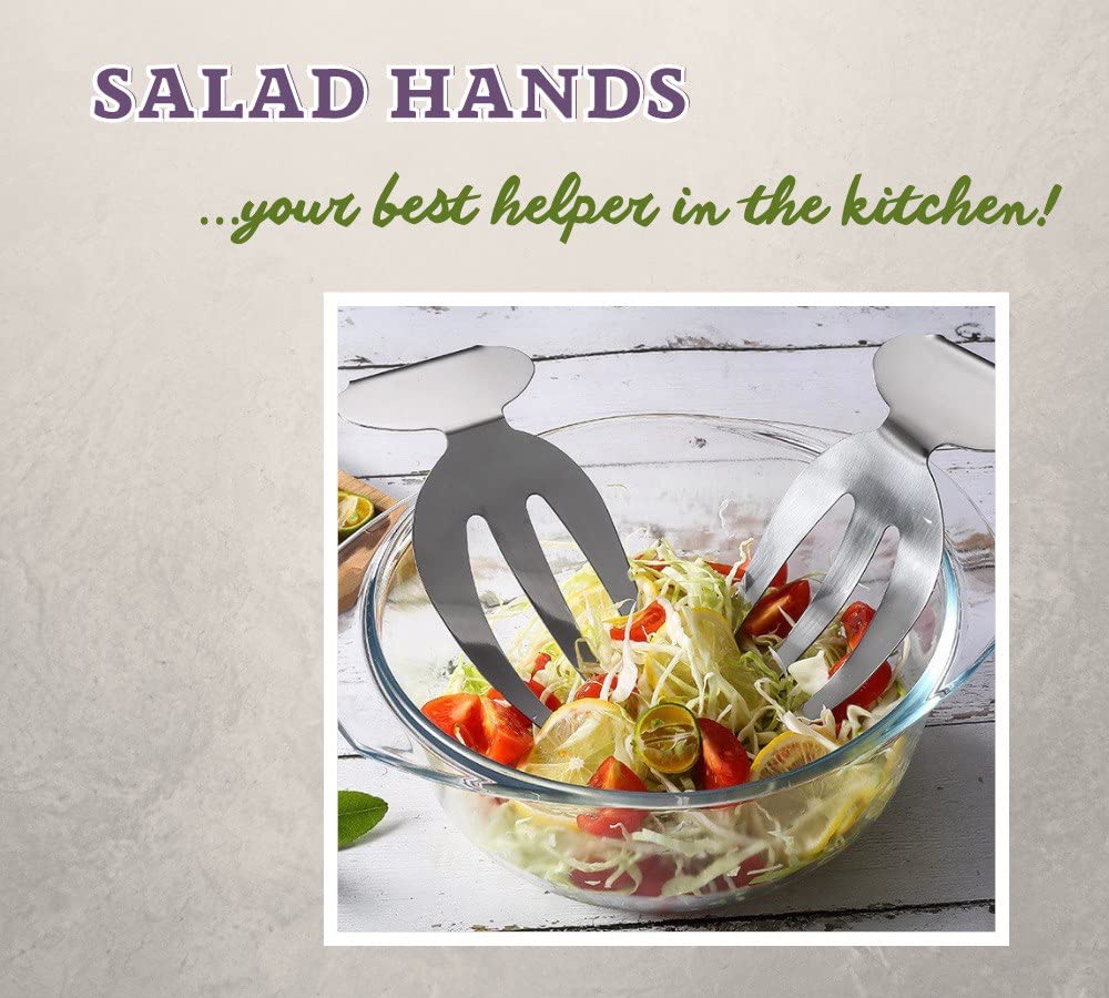 Best Salad Hands & Kitchen Tools - Revolving Salad Server, Salad Tongs & Forks - Perfect for Tossing, Serving & Mixing Salads, Pasta & Veggies - Durable Kitchen Utensils for Home & Restaurant Use